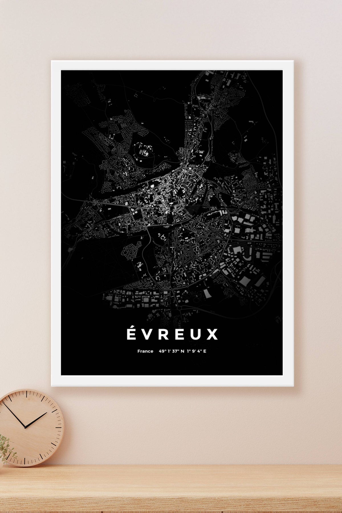 Carte d'Évreux nuit - Affiche personnalisée