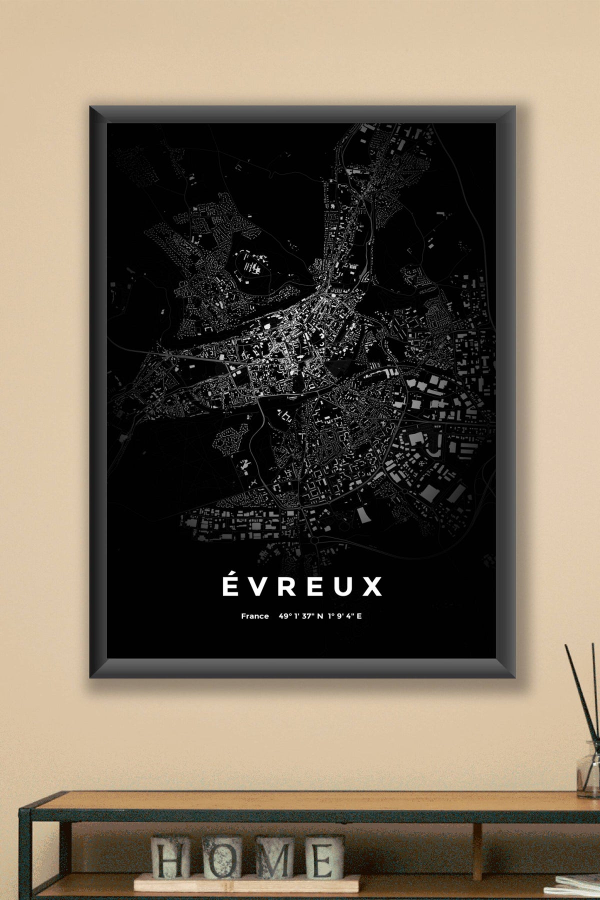 Carte d'Évreux nuit - Affiche personnalisée