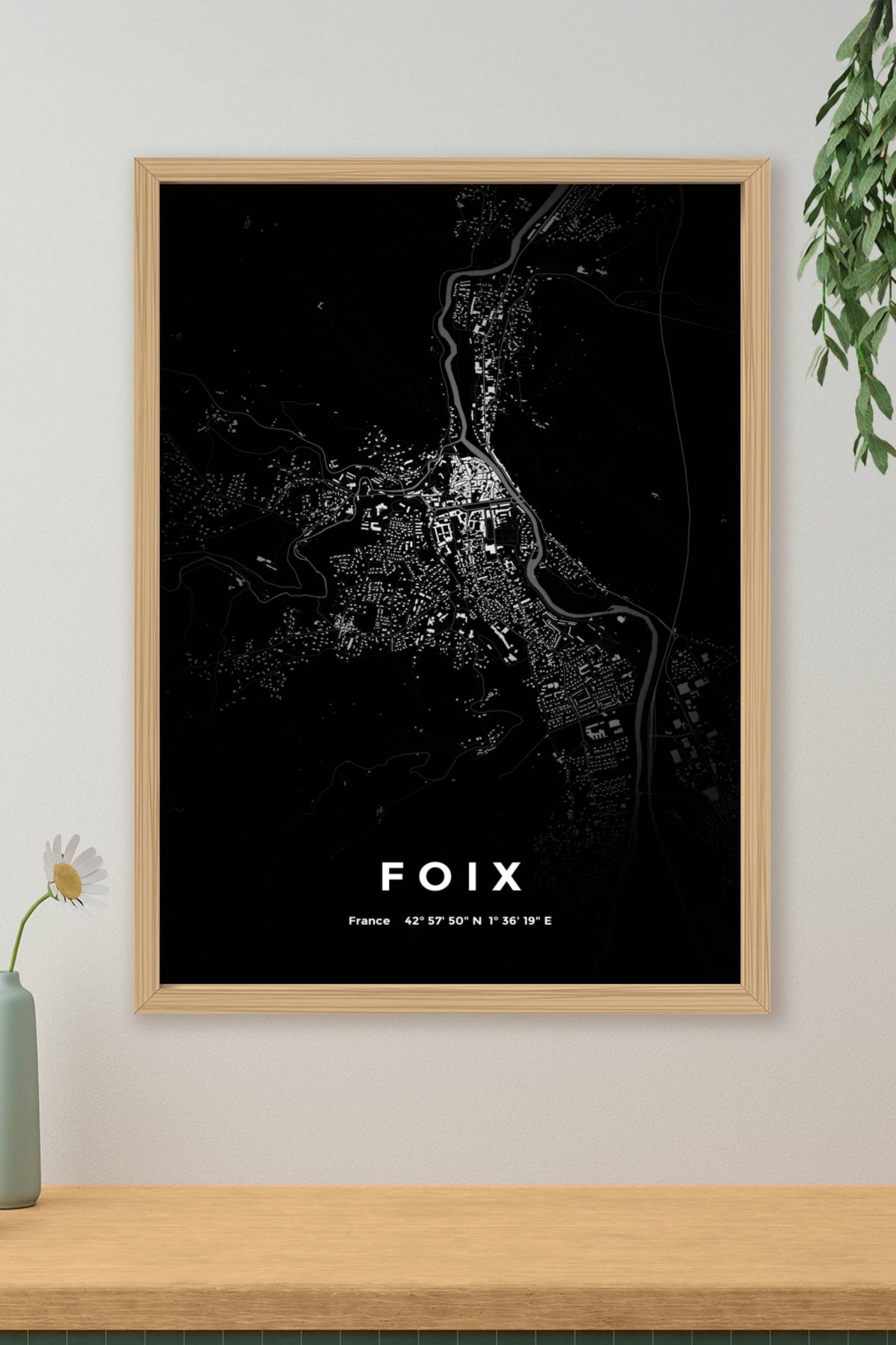 Carte de Foix nuit - Affiche personnalisée