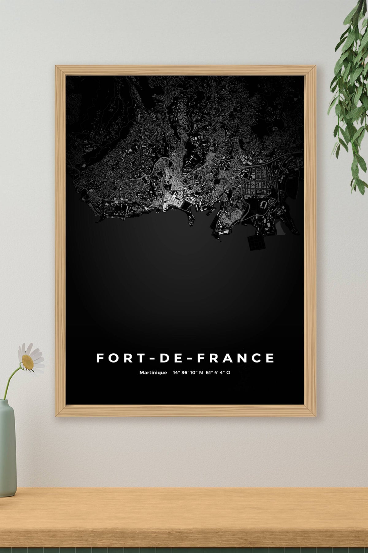 Carte de Fort-de-France nuit - Affiche personnalisée