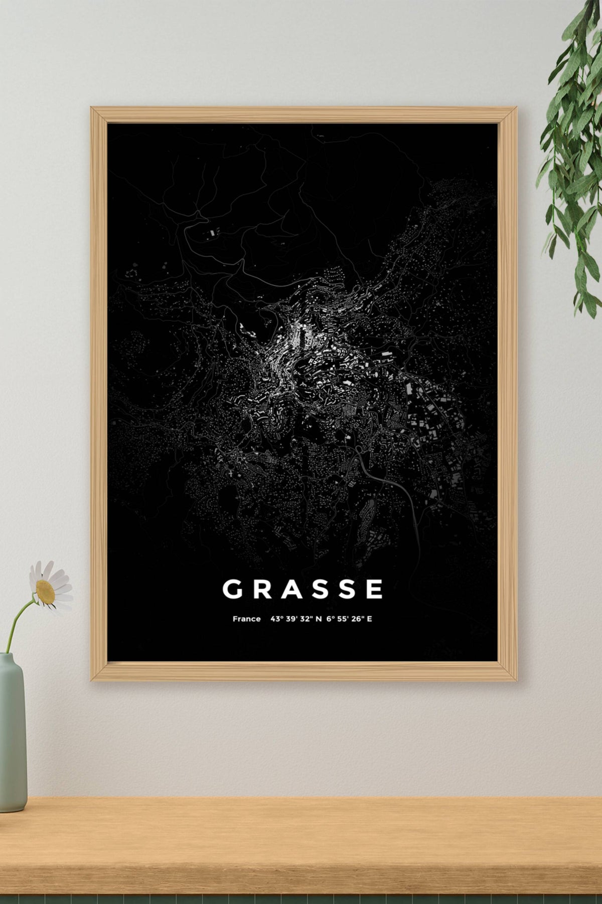 Carte de Grasse nuit - Affiche personnalisée