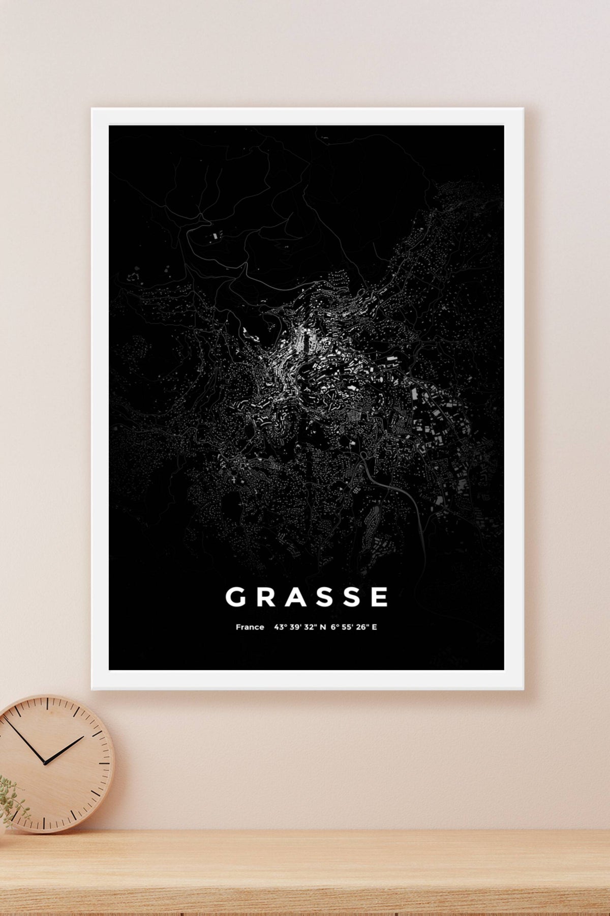Carte de Grasse nuit - Affiche personnalisée