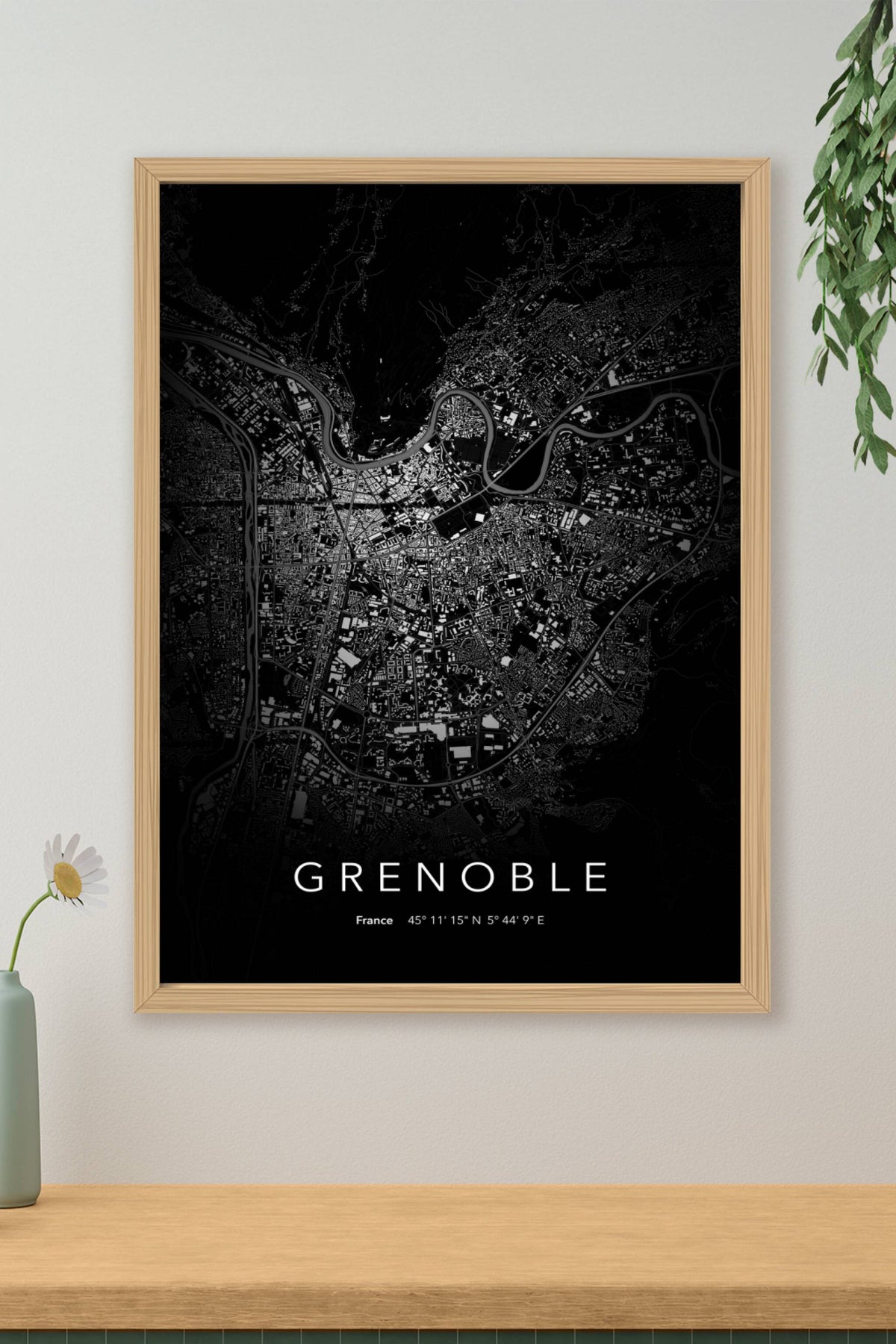 Carte de Grenoble nuit - Affiche personnalisée