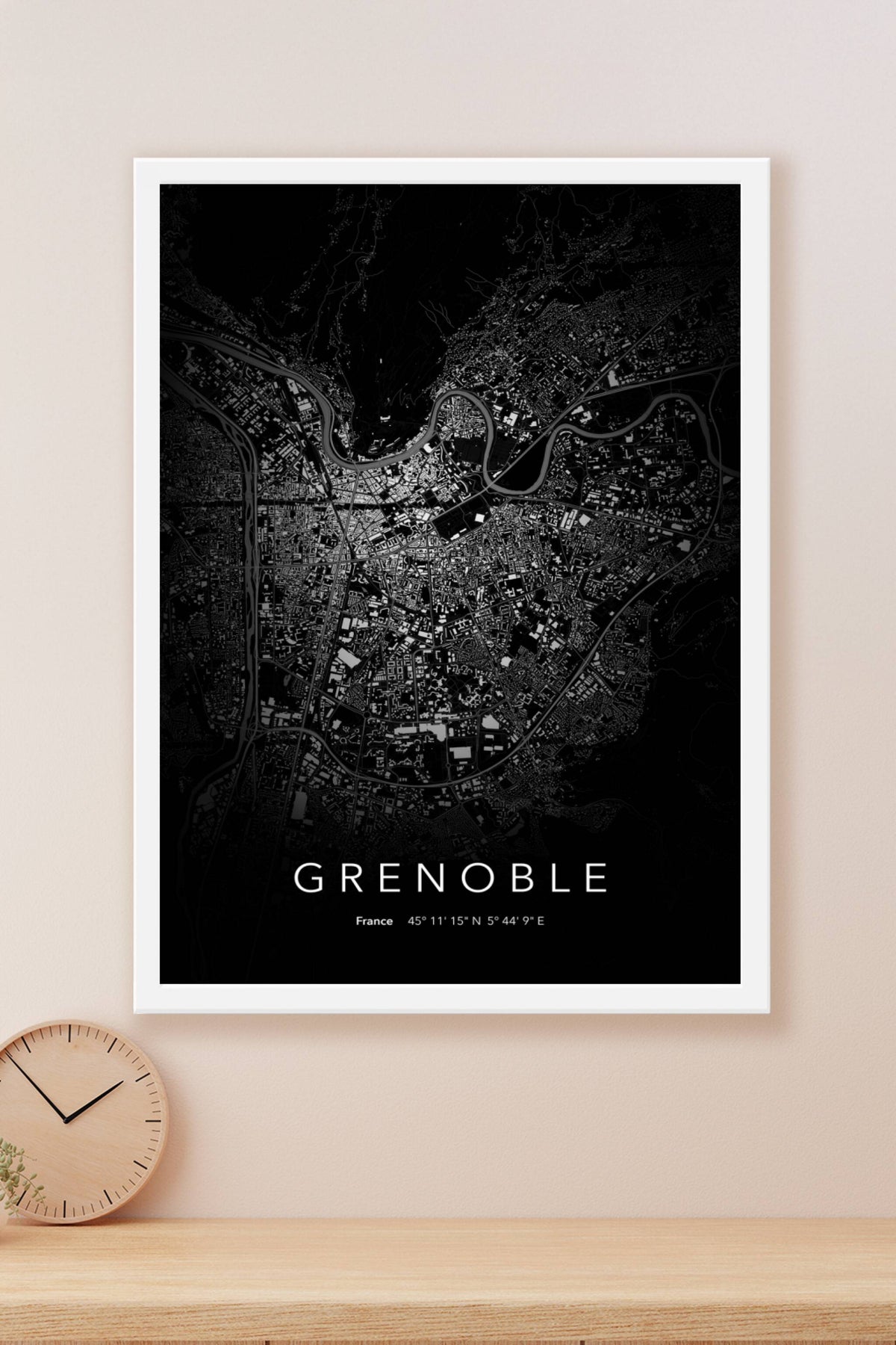 Carte de Grenoble nuit - Affiche personnalisée