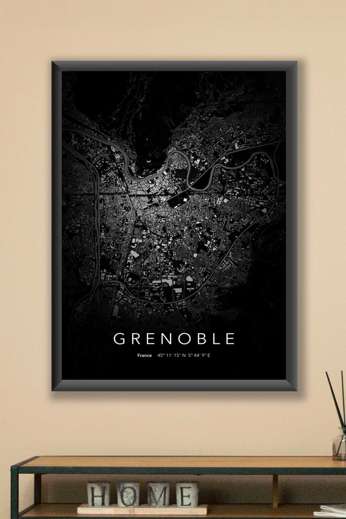 Carte de Grenoble nuit - Affiche personnalisée