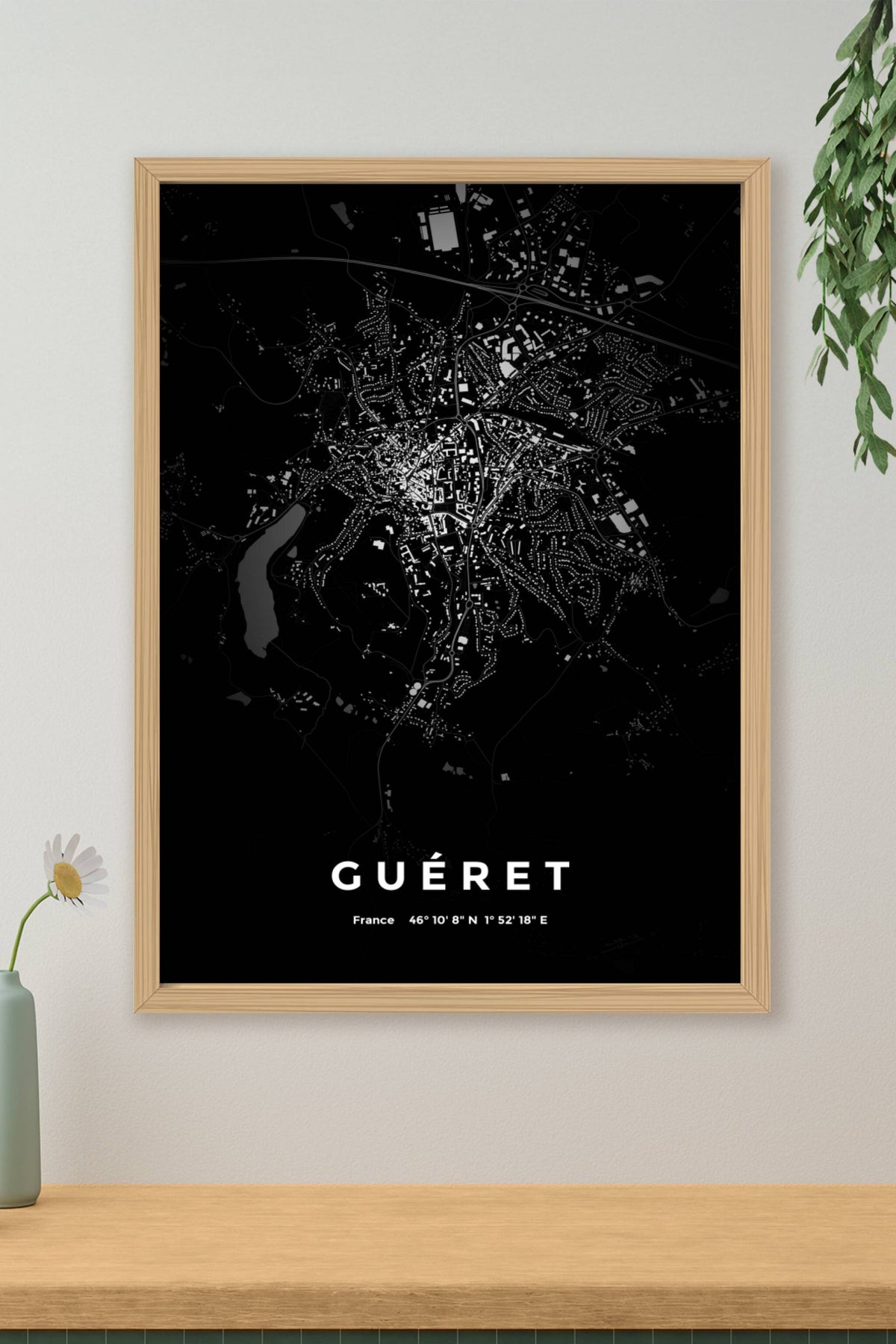 Carte de Guéret nuit - Affiche personnalisée