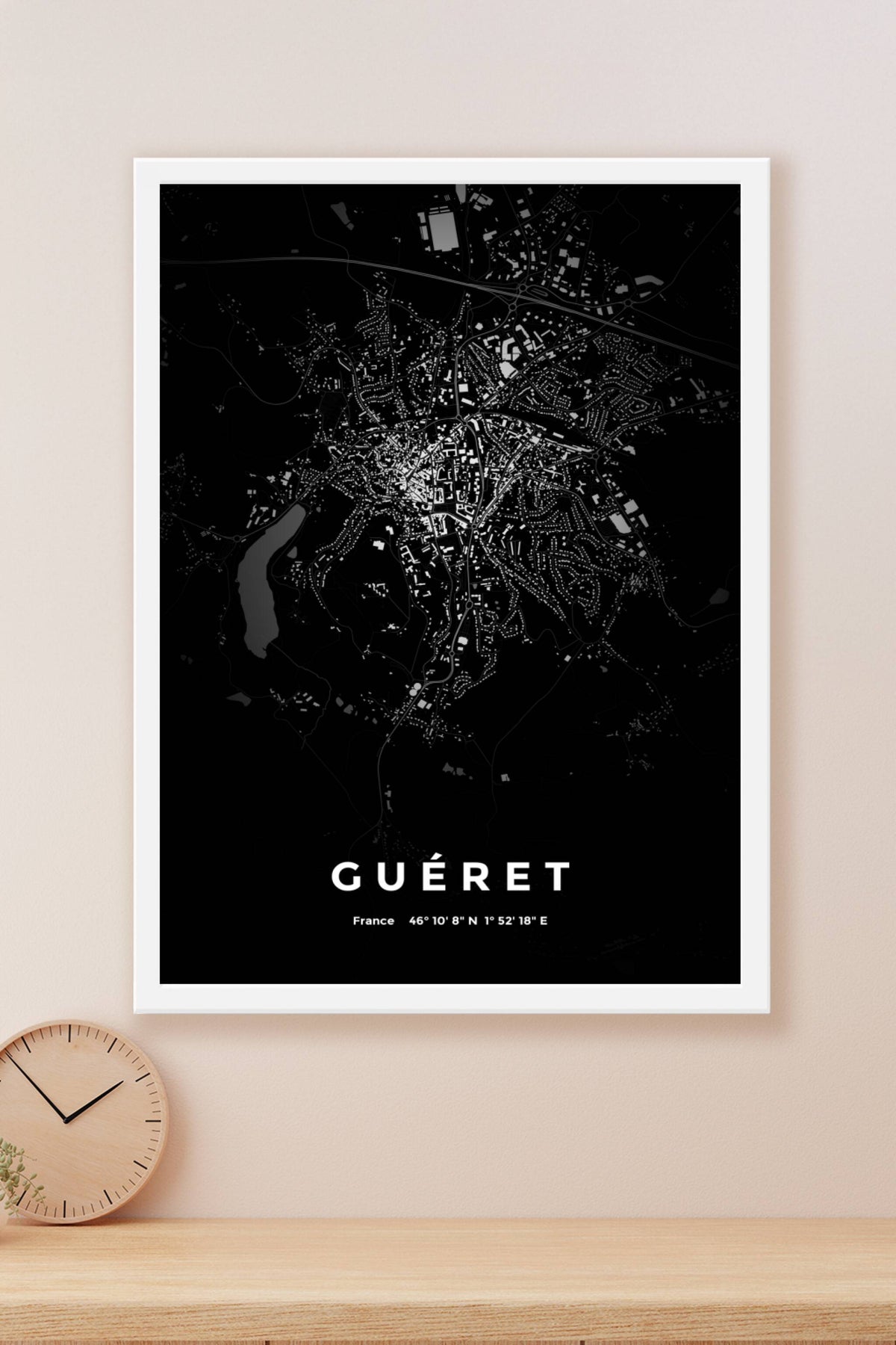 Carte de Guéret nuit - Affiche personnalisée