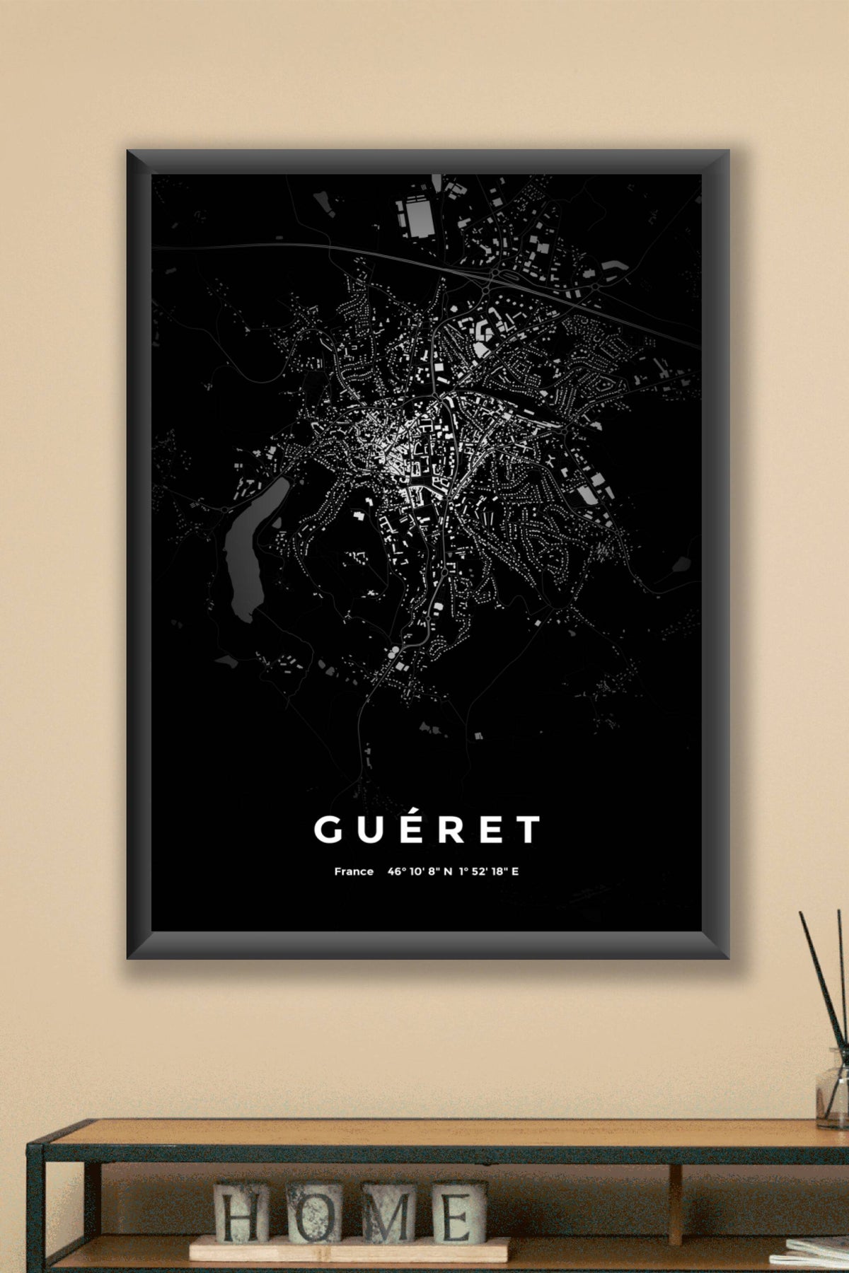 Carte de Guéret nuit - Affiche personnalisée
