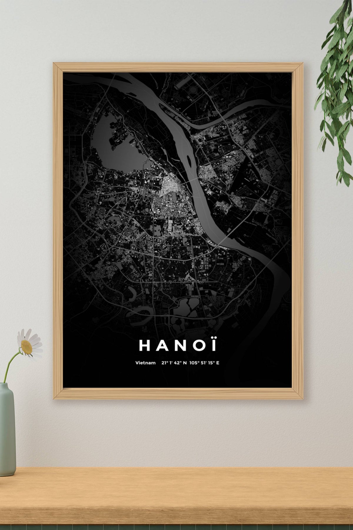 Carte d'Hanoï nuit - Affiche personnalisée