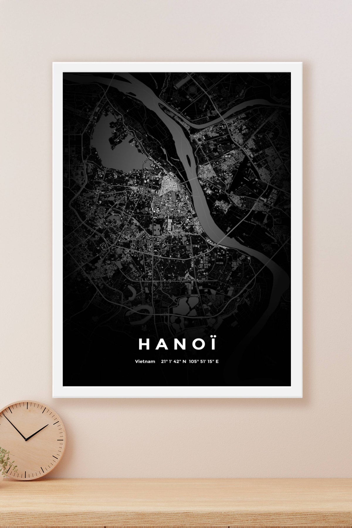 Carte d'Hanoï nuit - Affiche personnalisée