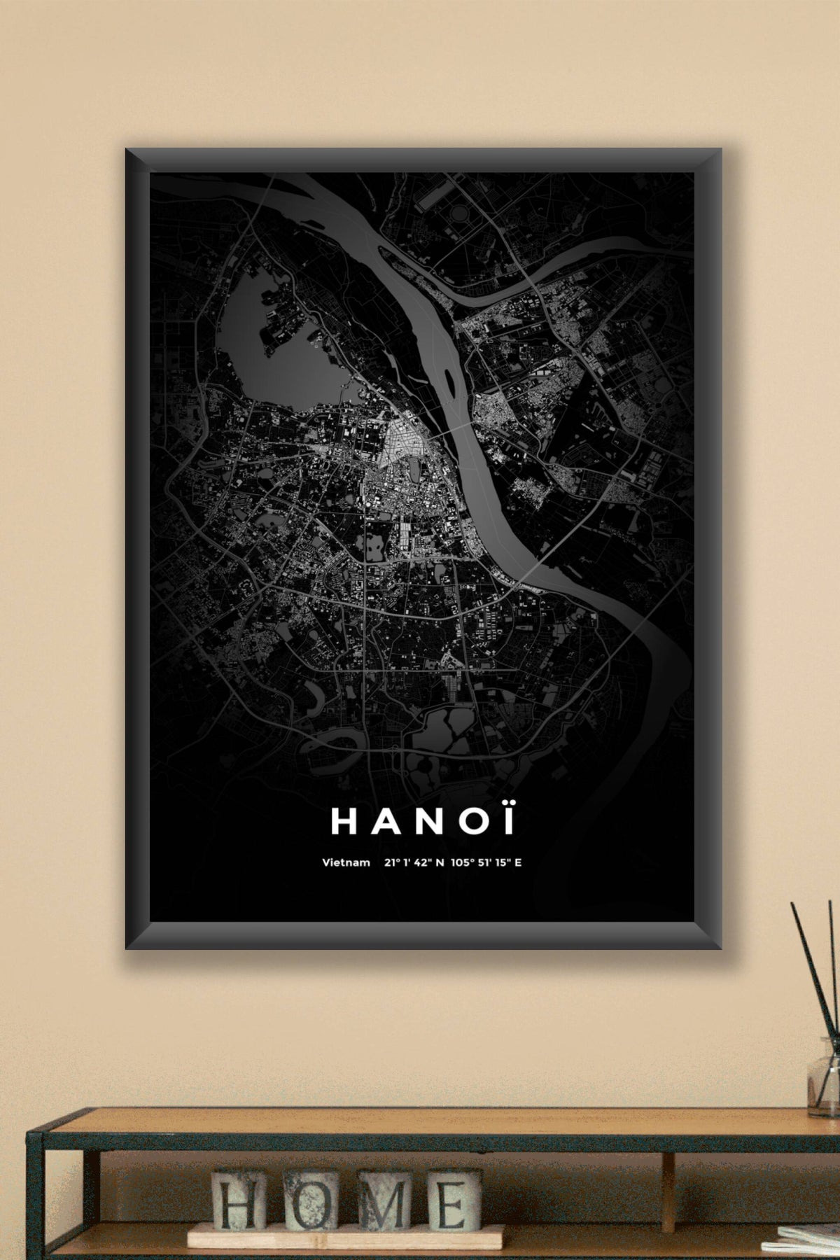 Carte d'Hanoï nuit - Affiche personnalisée