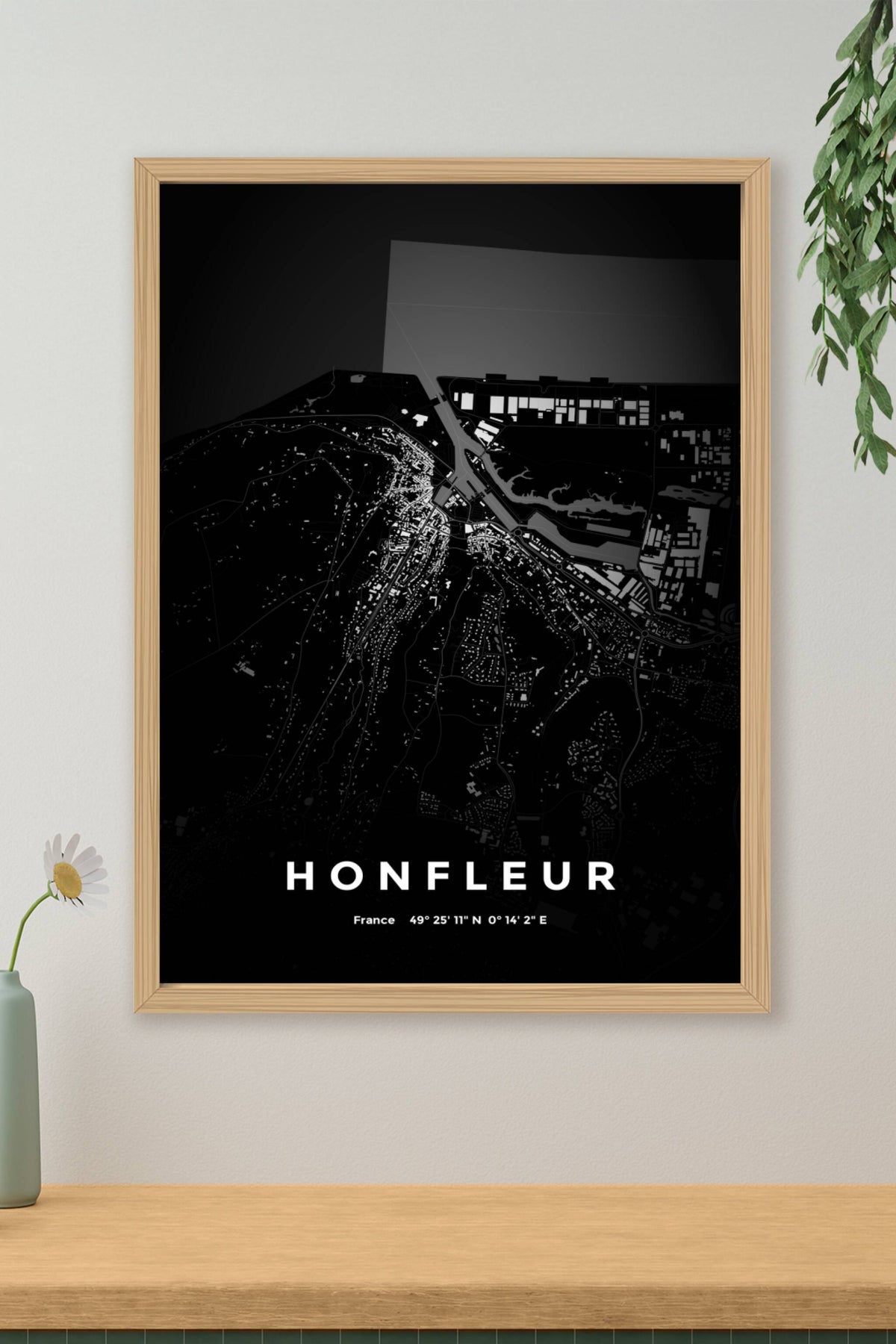 Carte d'Honfleur nuit - Affiche personnalisée