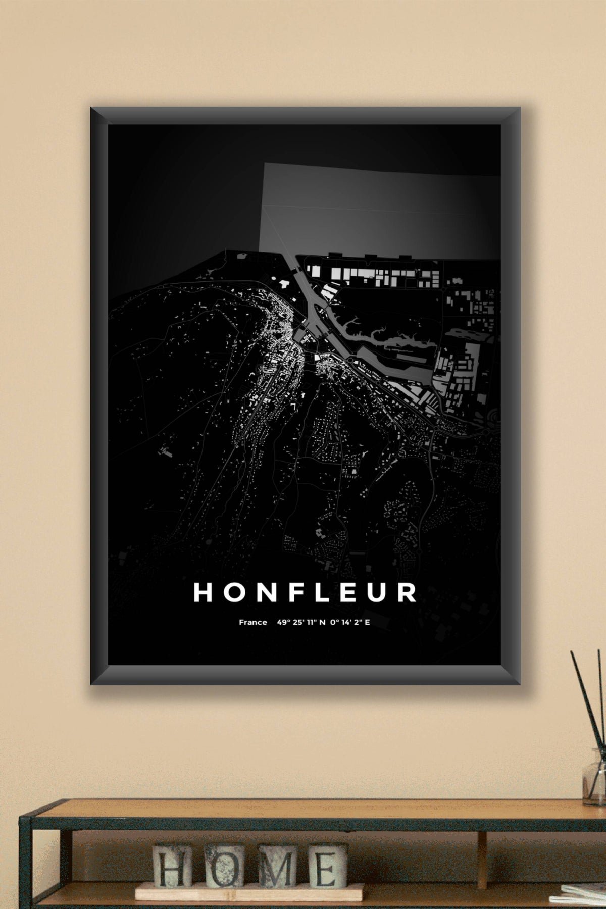 Carte d'Honfleur nuit - Affiche personnalisée