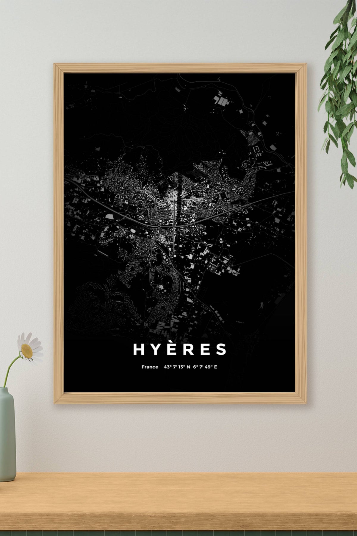 Carte d'Hyères nuit - Affiche personnalisée