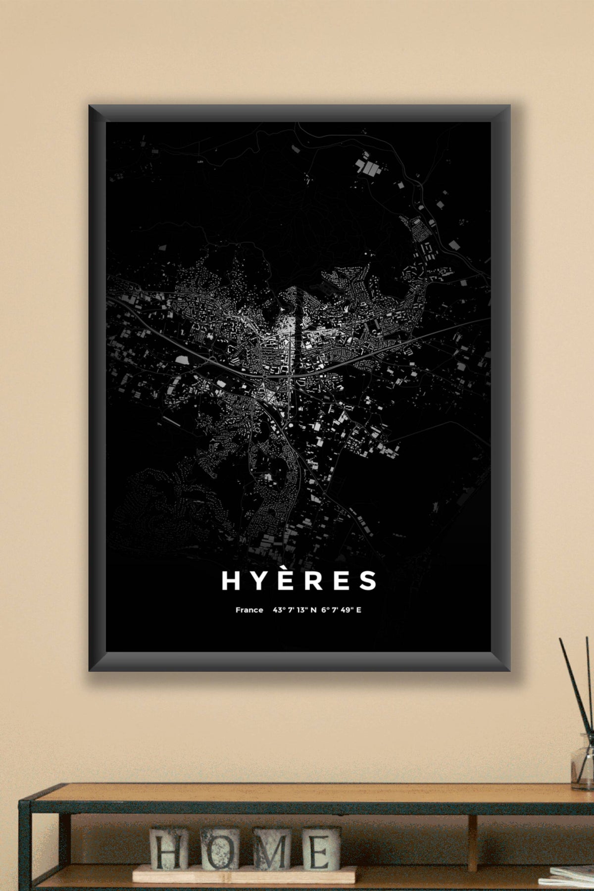 Carte d'Hyères nuit - Affiche personnalisée