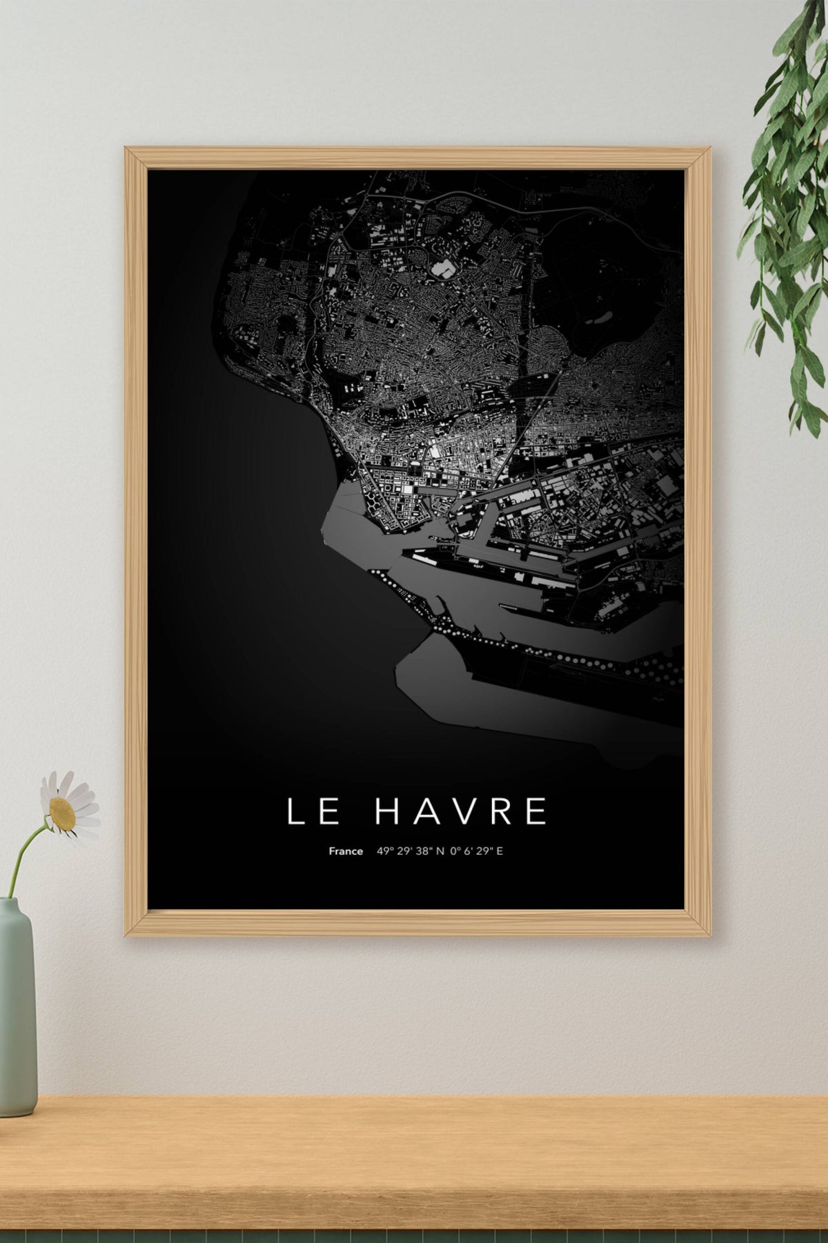 Carte du Havre nuit - Affiche personnalisée
