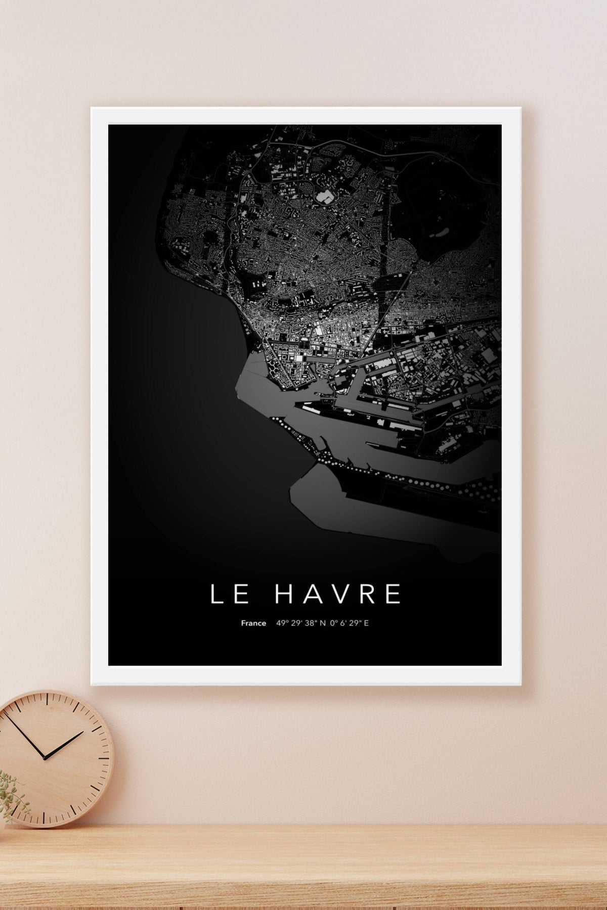 Carte du Havre nuit - Affiche personnalisée