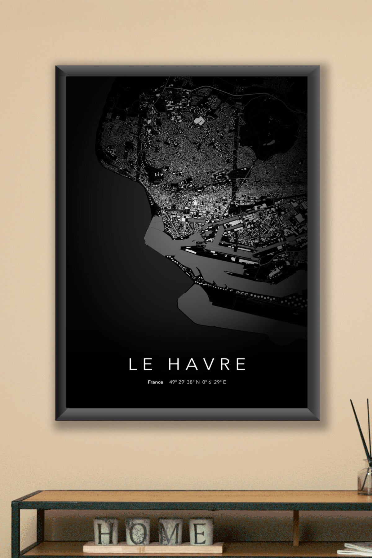 Carte du Havre nuit - Affiche personnalisée