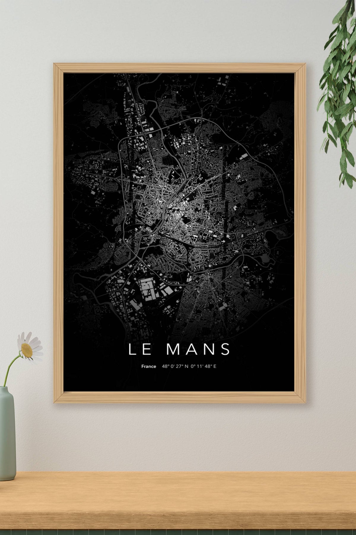 Carte du Mans nuit - Affiche personnalisée