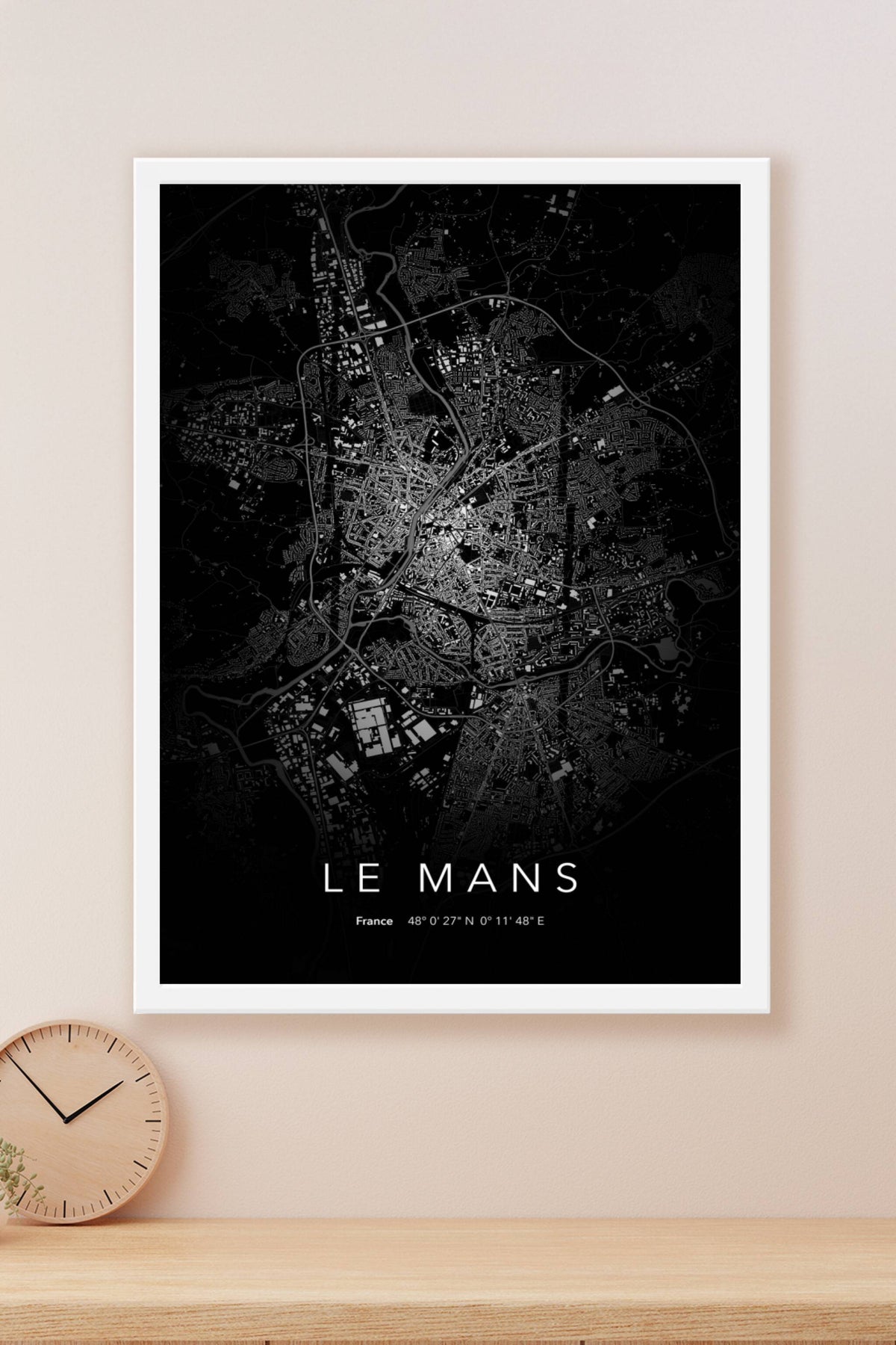 Carte du Mans nuit - Affiche personnalisée
