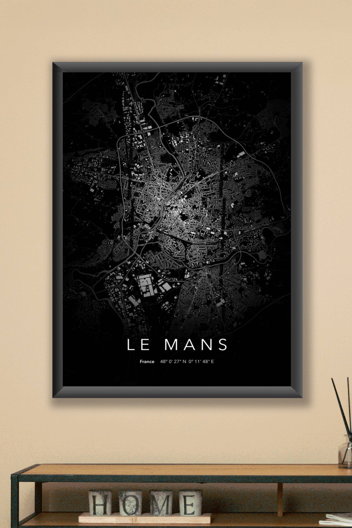 Carte du Mans nuit - Affiche personnalisée