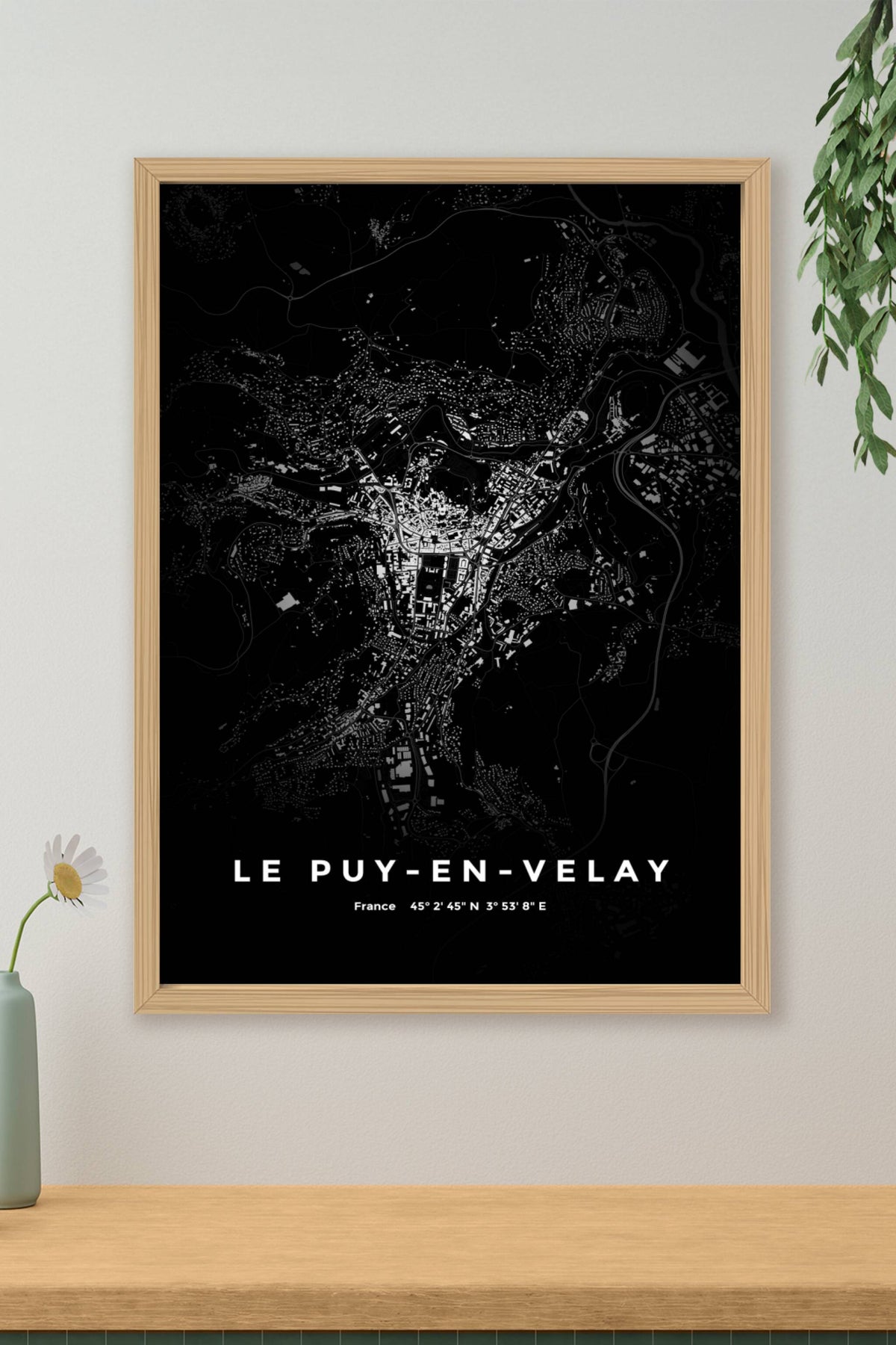Carte du Puy-en-Velay nuit - Affiche personnalisée