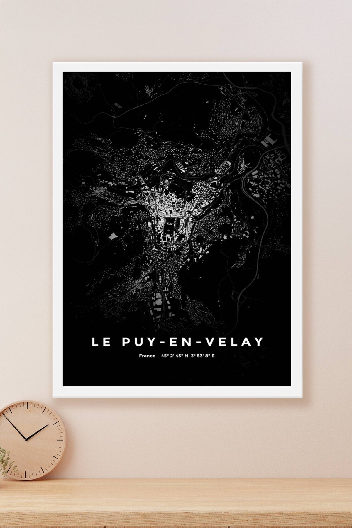 Carte du Puy-en-Velay nuit - Affiche personnalisée