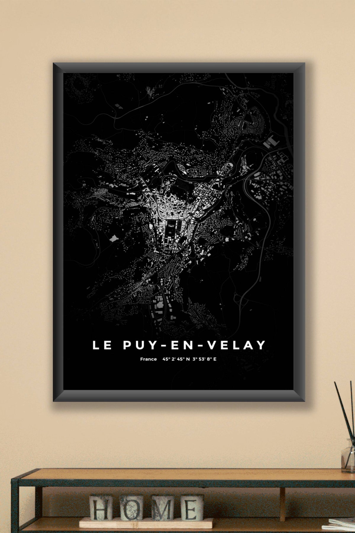 Carte du Puy-en-Velay nuit - Affiche personnalisée