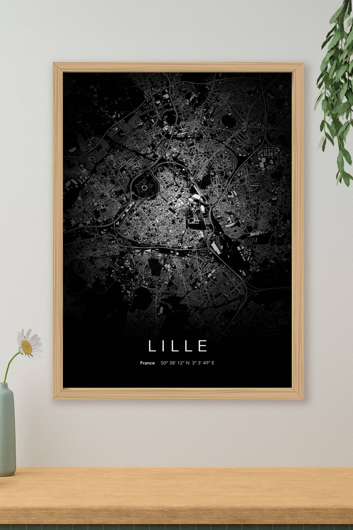 Carte de Lille nuit - Affiche personnalisée