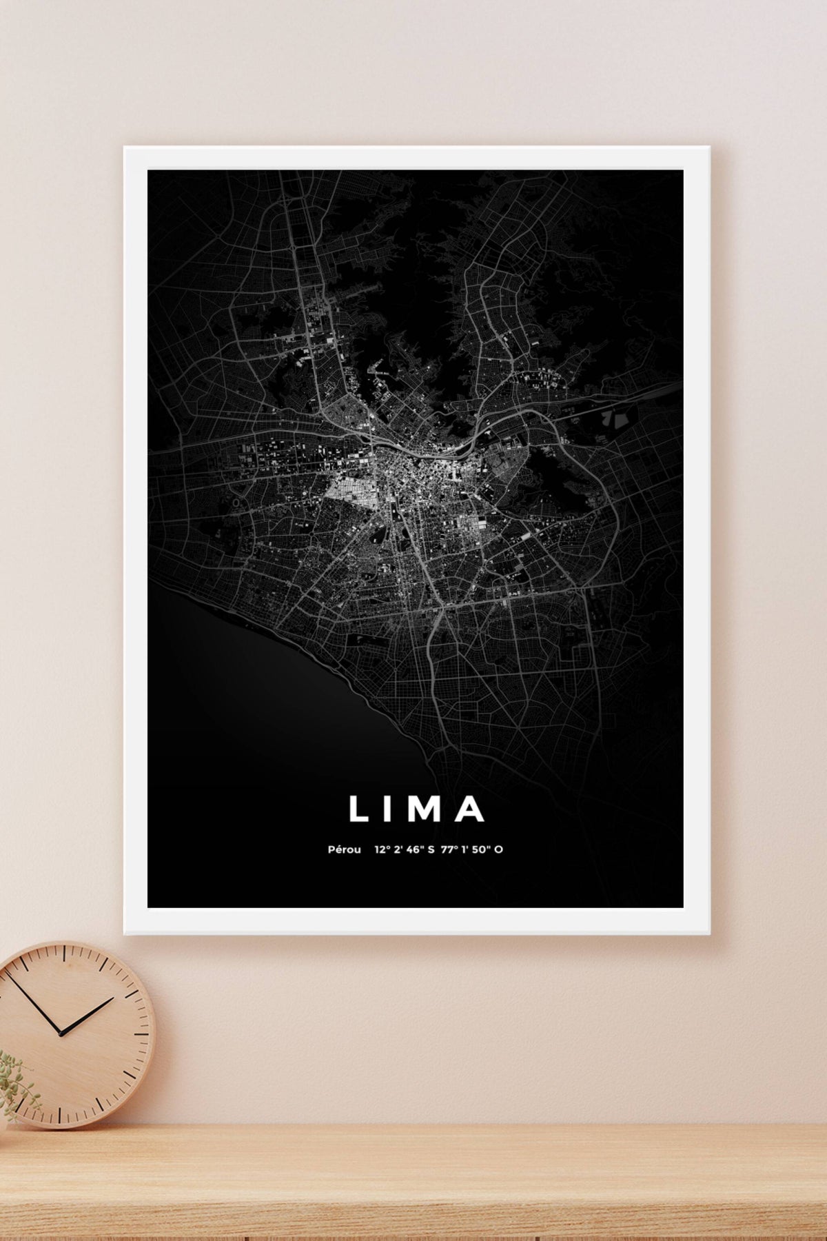 Carte de Lima nuit - Affiche personnalisée