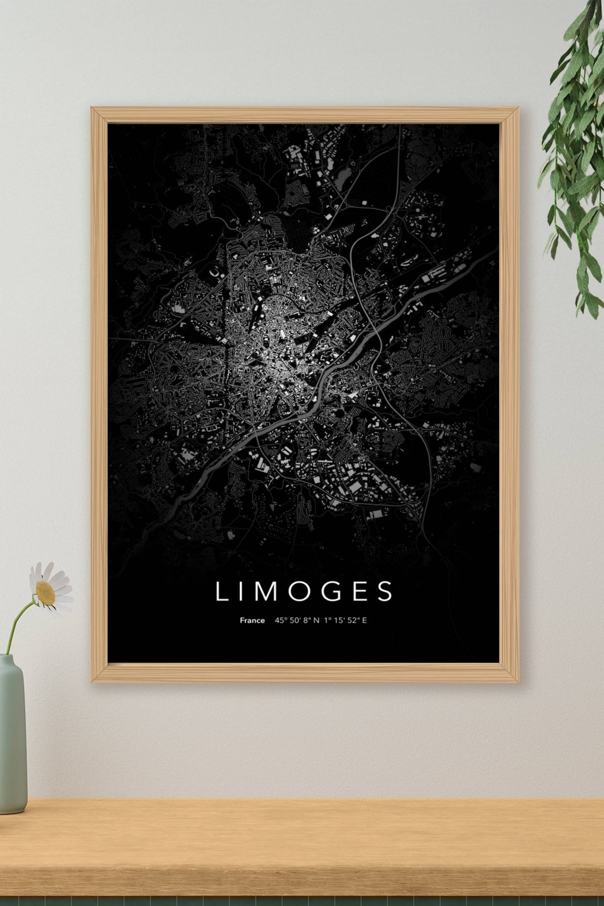 Carte de Limoges nuit - Affiche personnalisée
