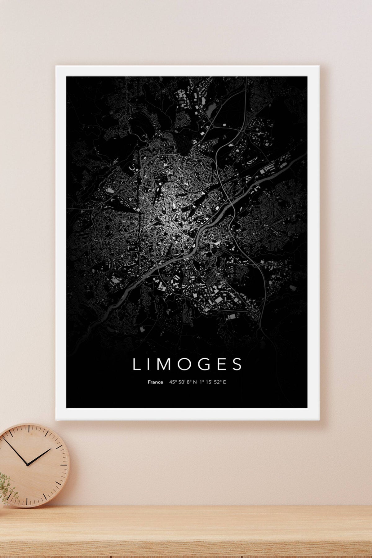 Carte de Limoges nuit - Affiche personnalisée