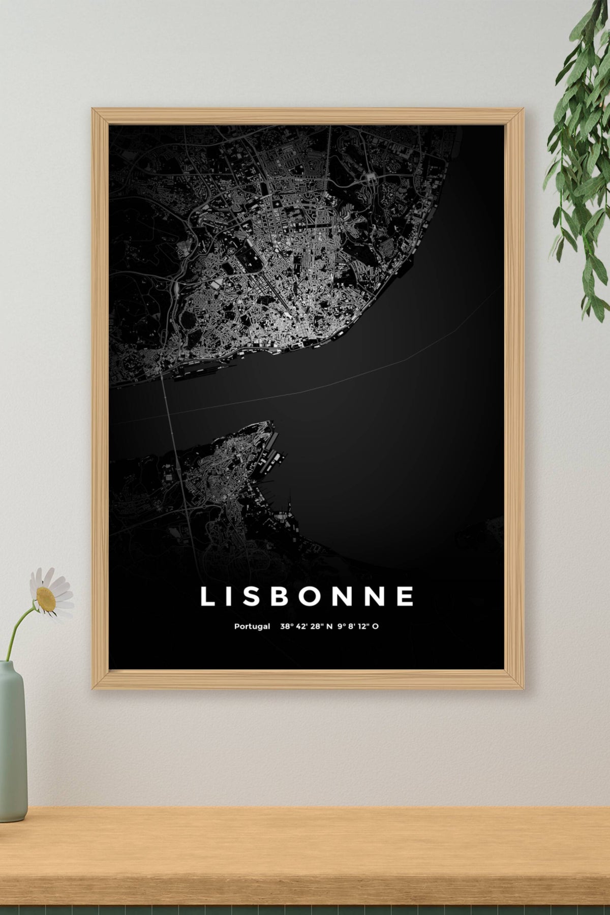 Carte de Lisbonne nuit - Affiche personnalisée