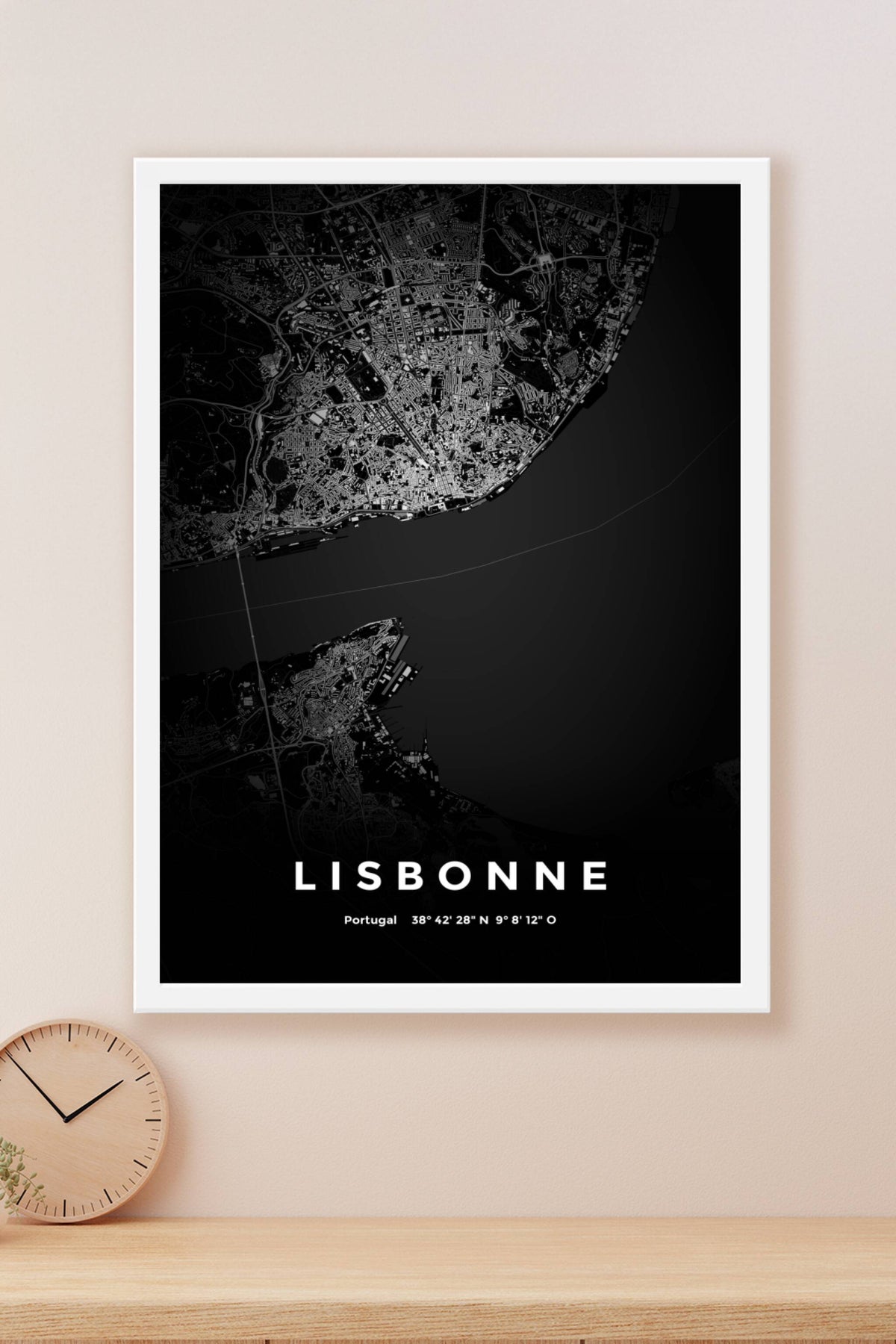 Carte de Lisbonne nuit - Affiche personnalisée
