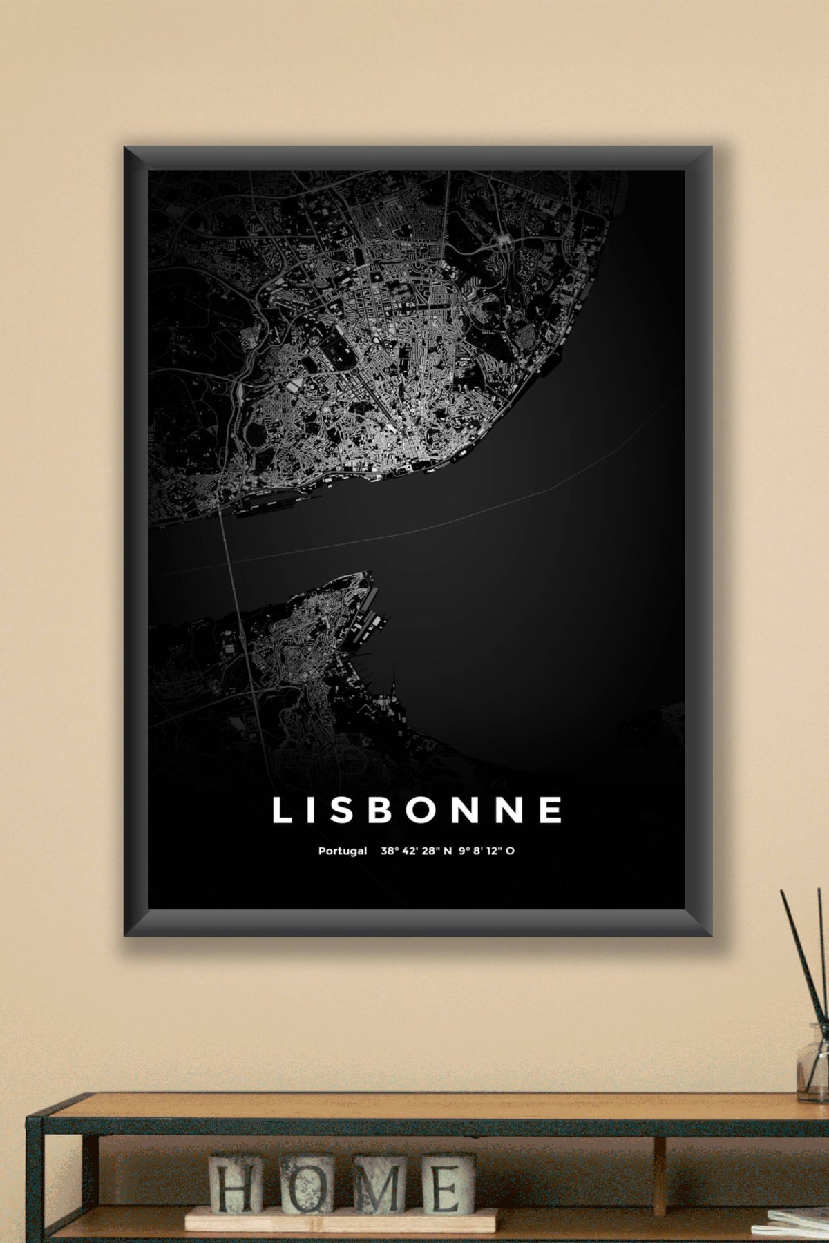Carte de Lisbonne nuit - Affiche personnalisée