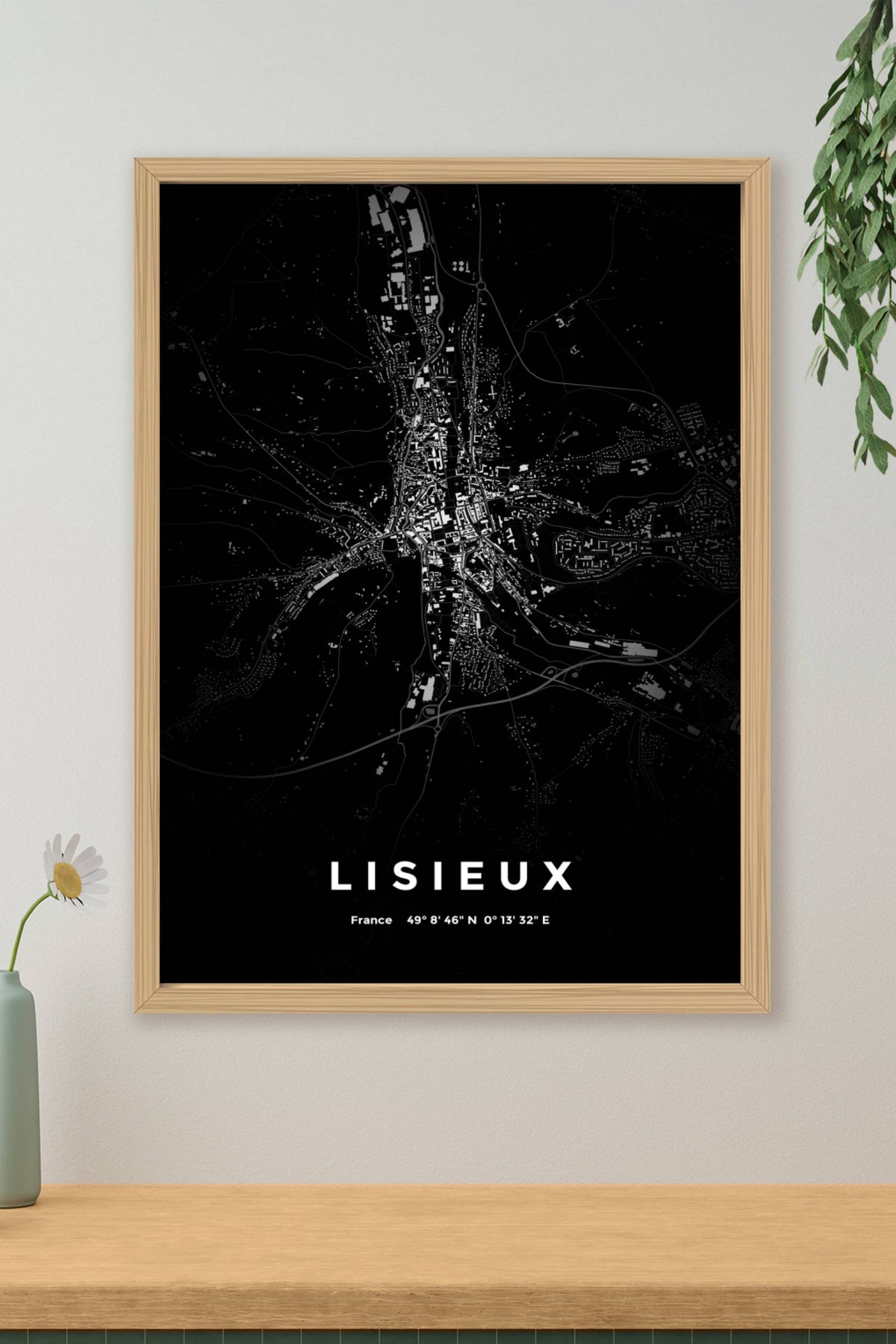 Carte de Lisieux nuit - Affiche personnalisée
