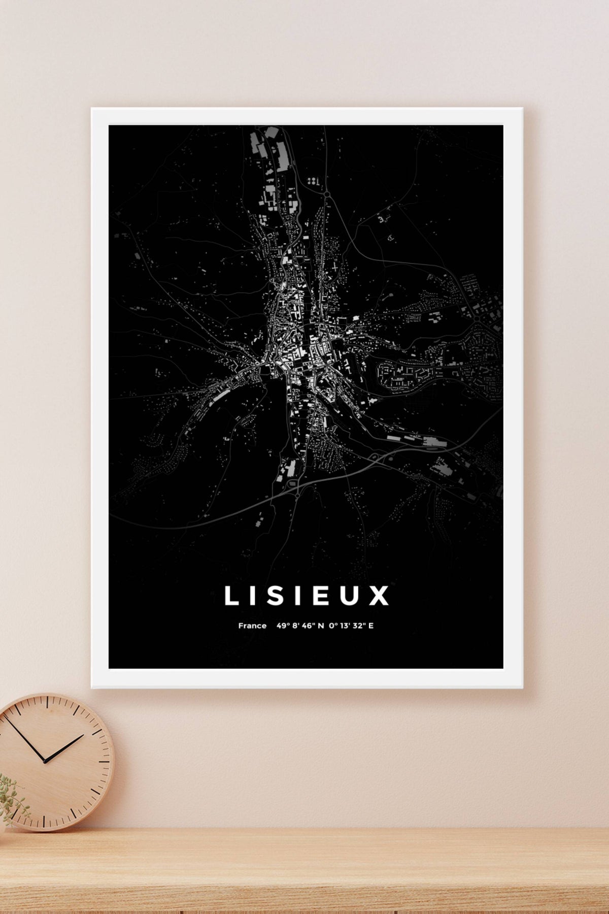 Carte de Lisieux nuit - Affiche personnalisée