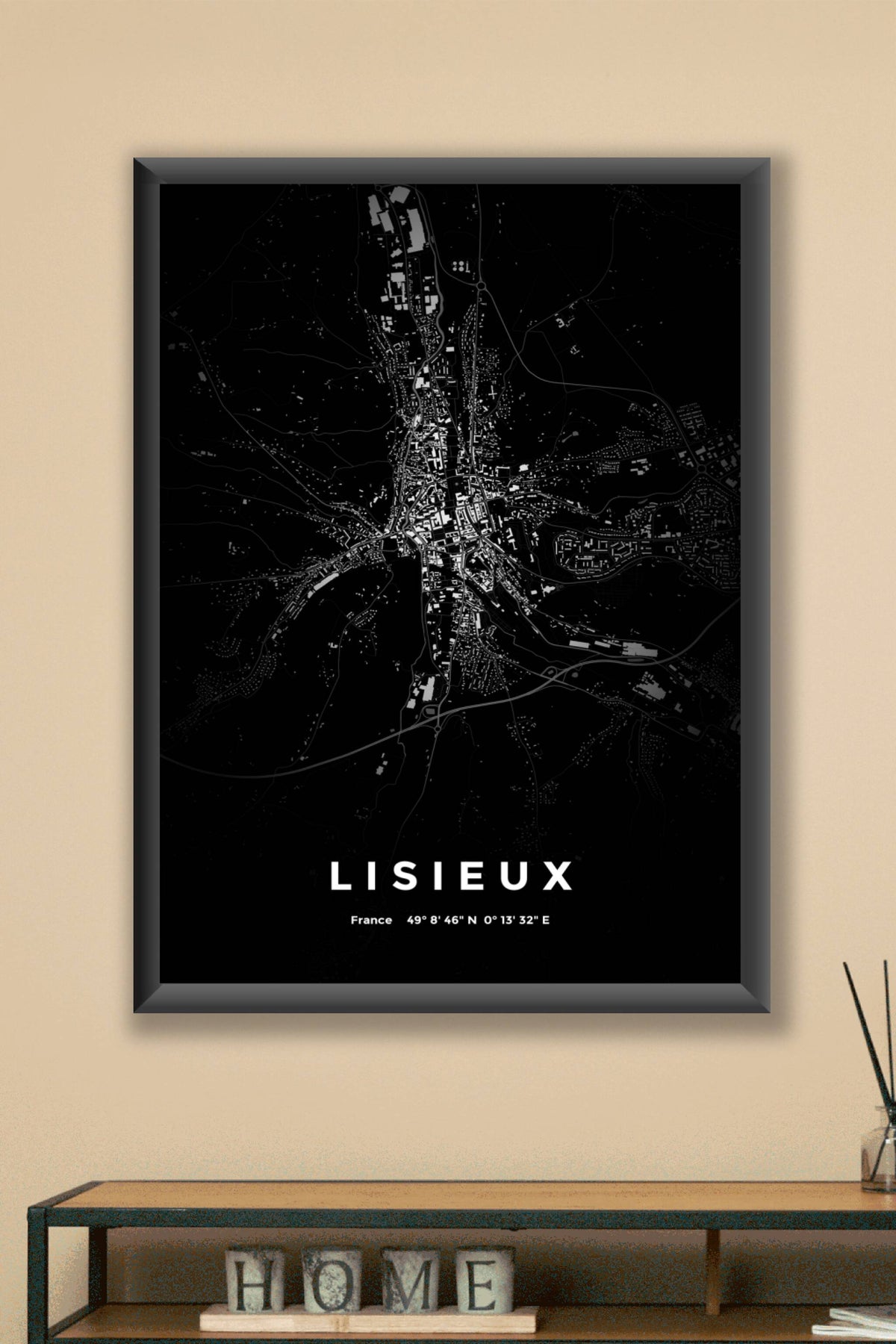 Carte de Lisieux nuit - Affiche personnalisée