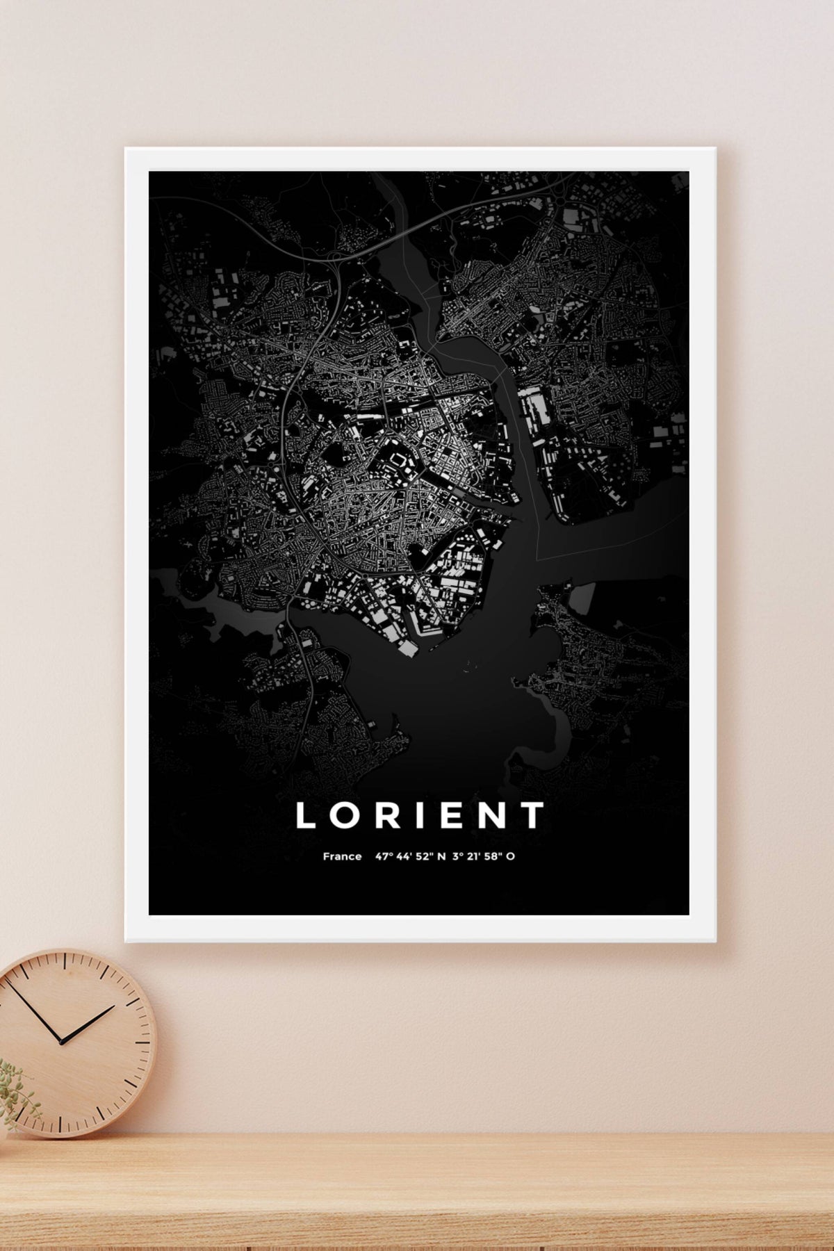 Carte de Lorient nuit - Affiche personnalisée