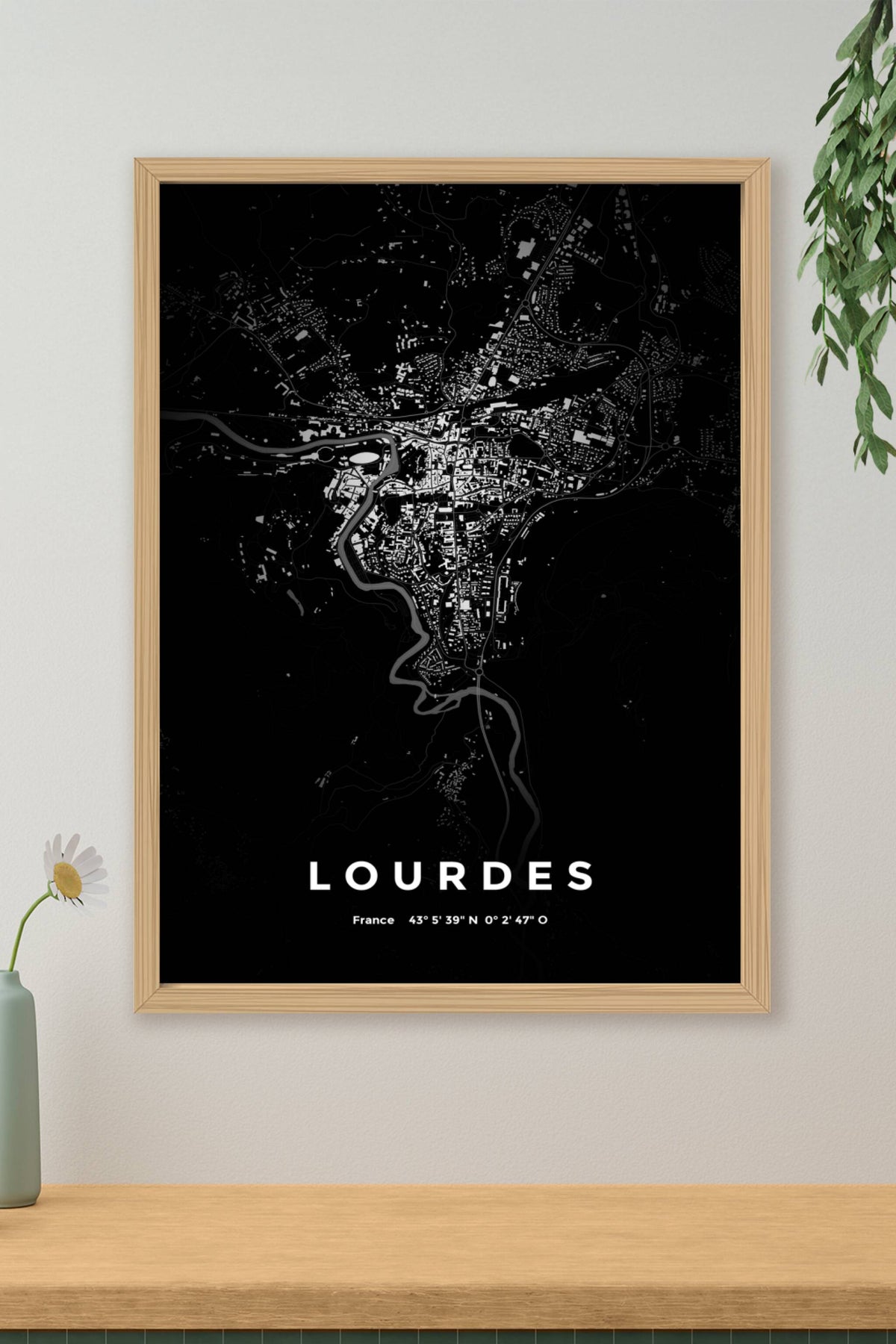 Carte de Lourdes nuit - Affiche personnalisée