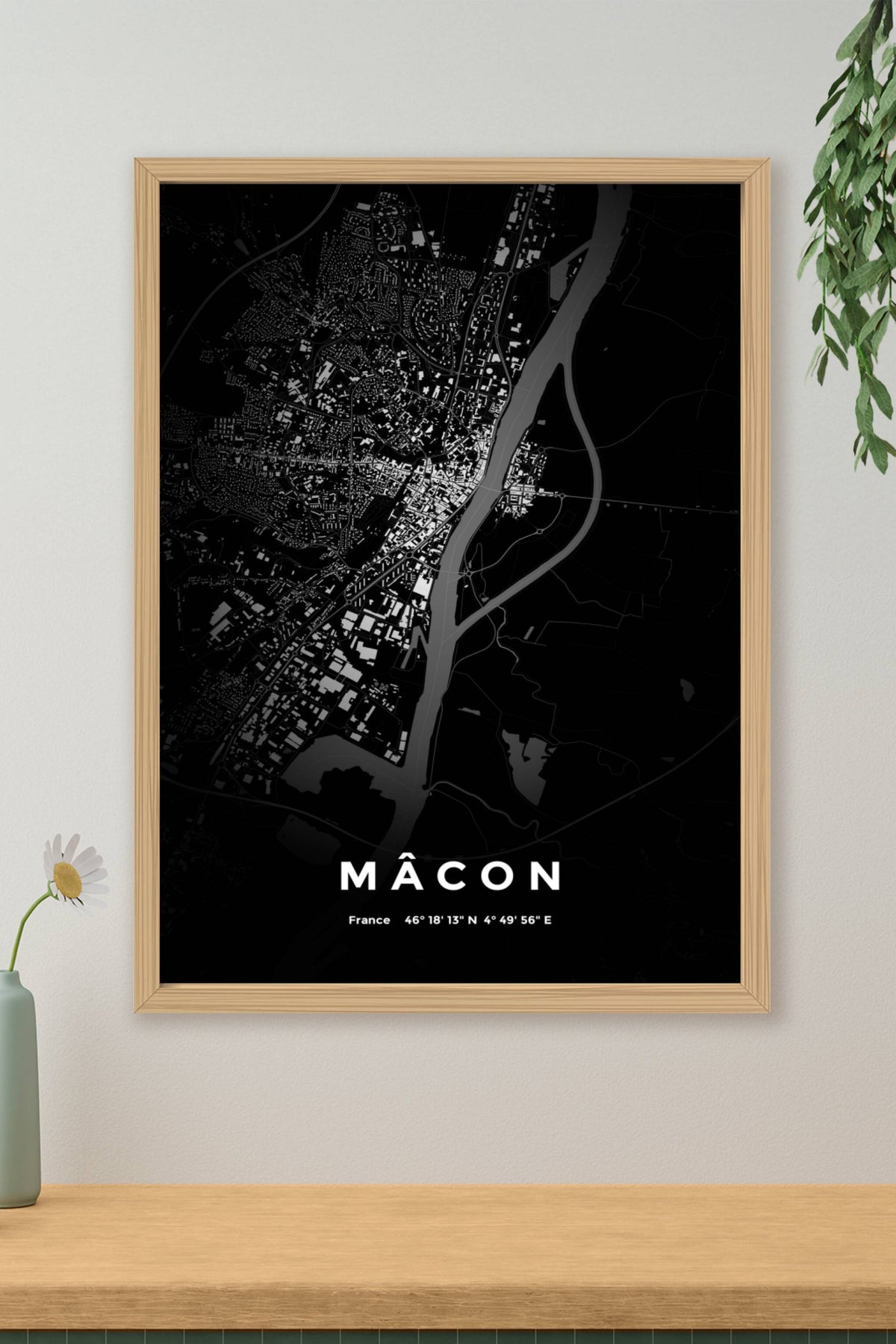 Carte de Mâcon nuit - Affiche personnalisée
