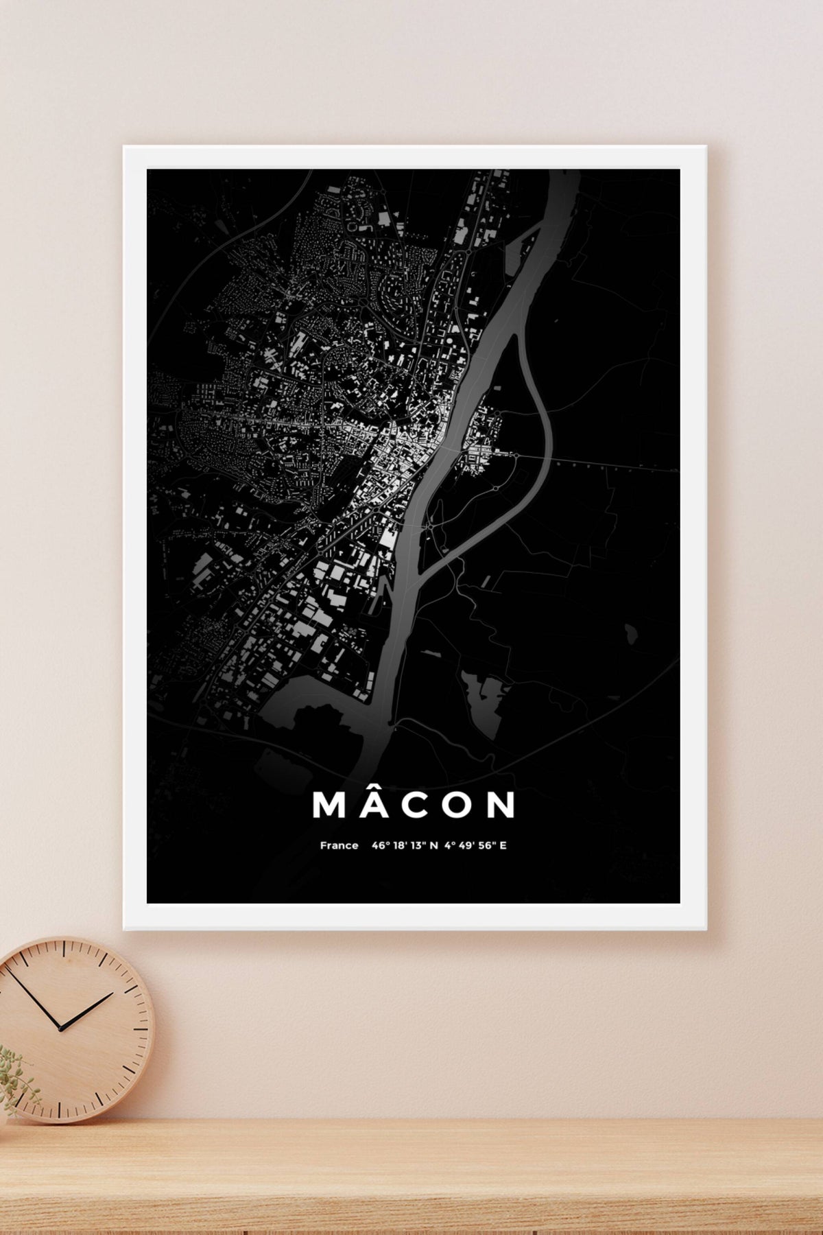 Carte de Mâcon nuit - Affiche personnalisée