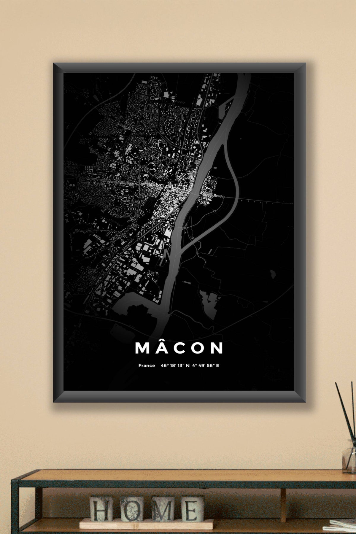 Carte de Mâcon nuit - Affiche personnalisée