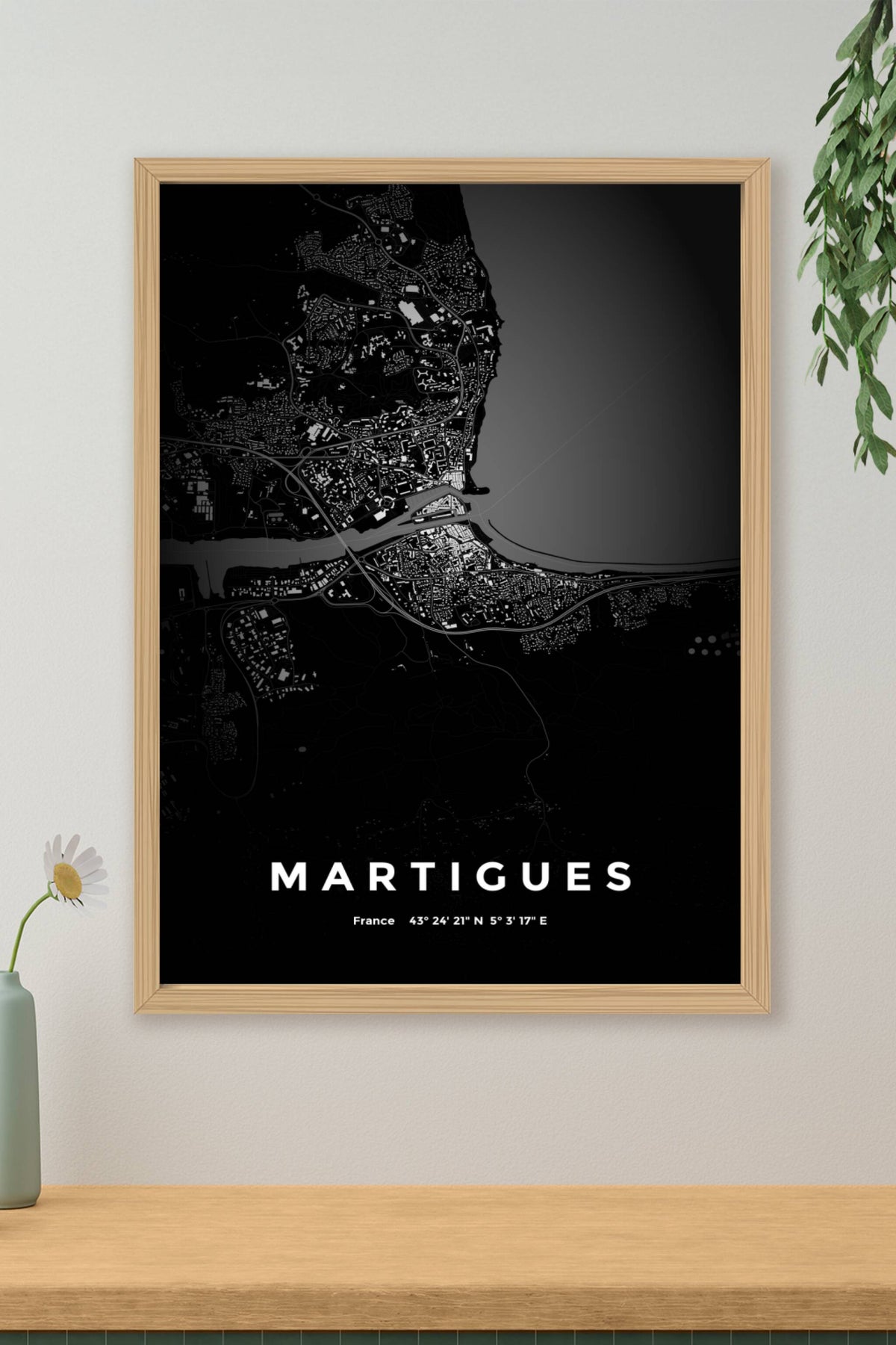 Carte de Martigues nuit - Affiche personnalisée