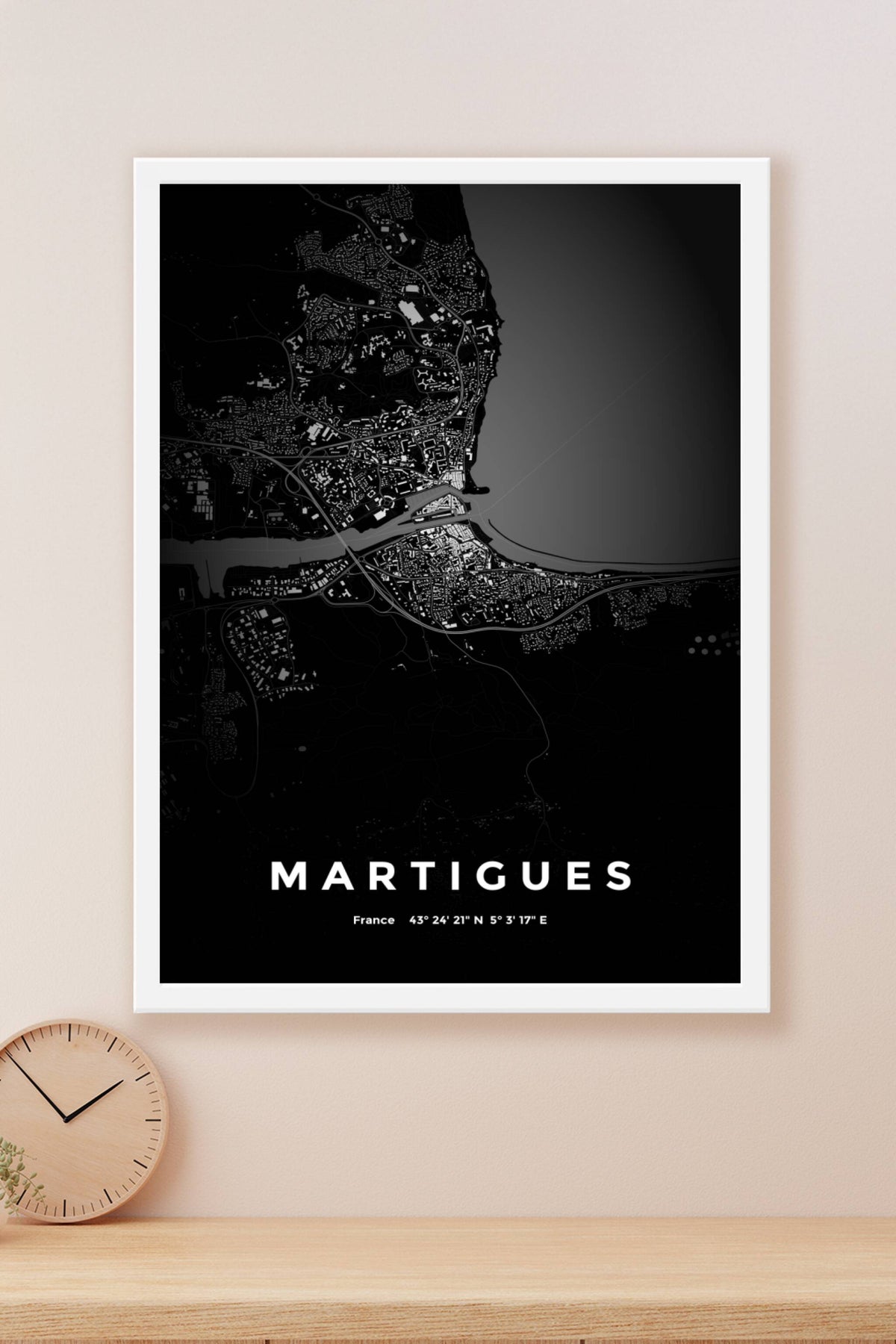 Carte de Martigues nuit - Affiche personnalisée