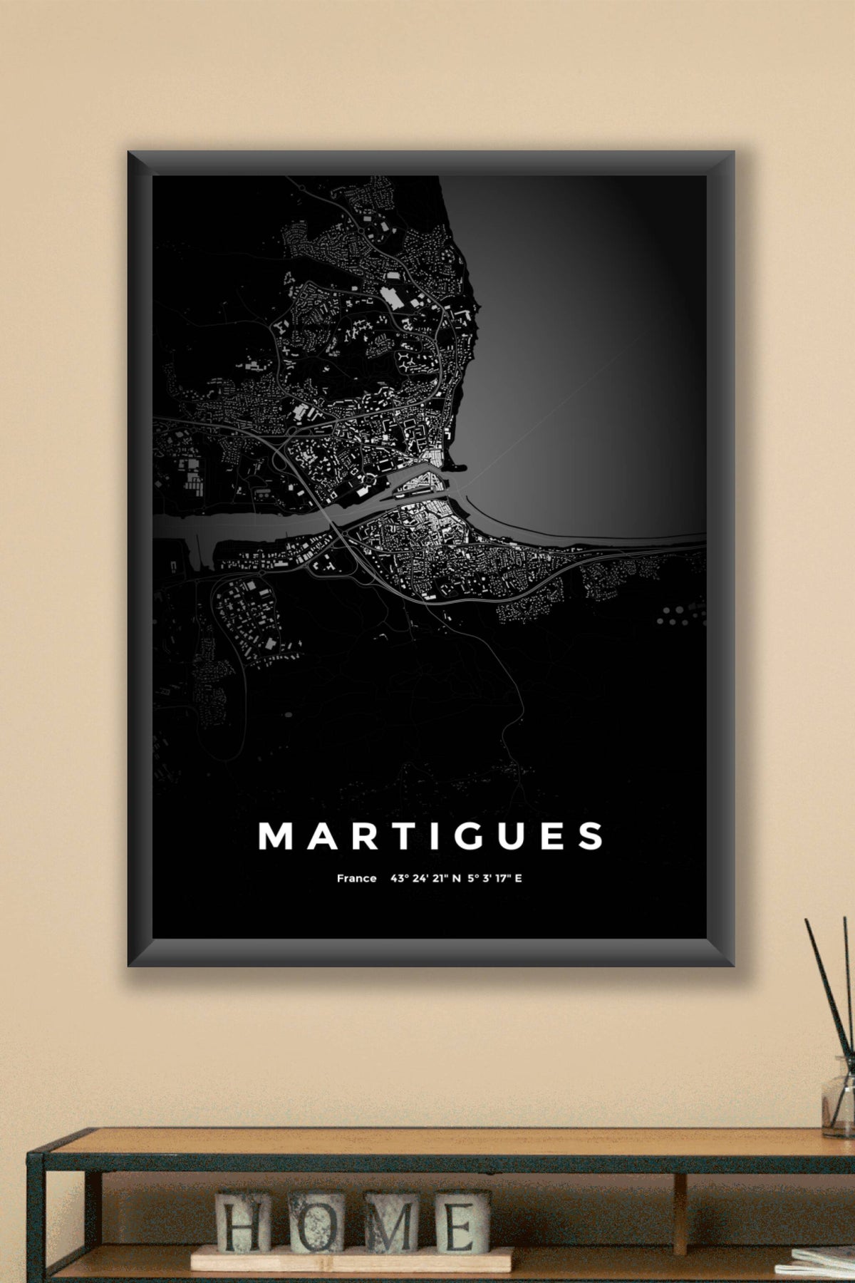 Carte de Martigues nuit - Affiche personnalisée