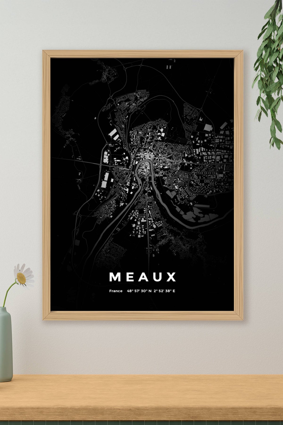 Carte de Meaux nuit - Affiche personnalisée