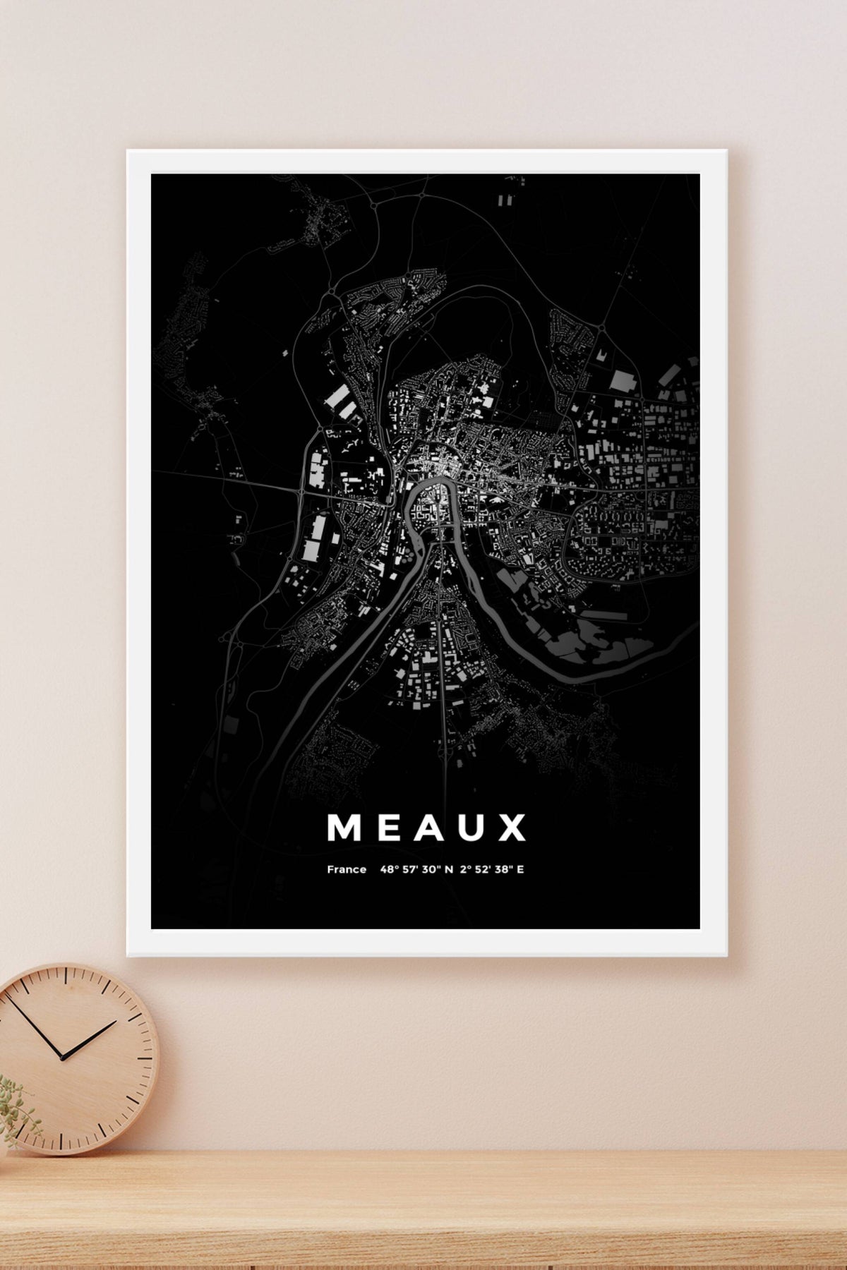 Carte de Meaux nuit - Affiche personnalisée