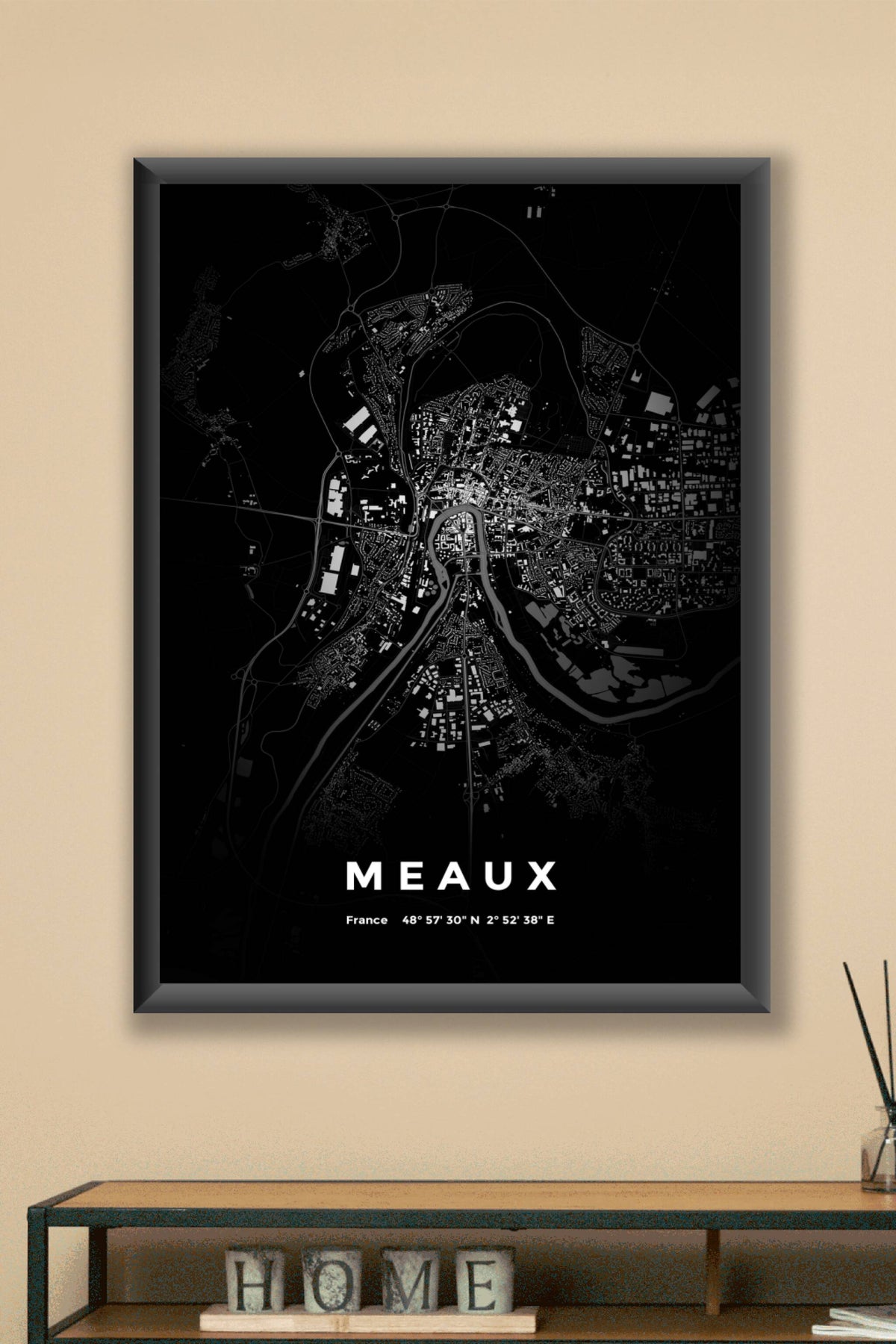 Carte de Meaux nuit - Affiche personnalisée