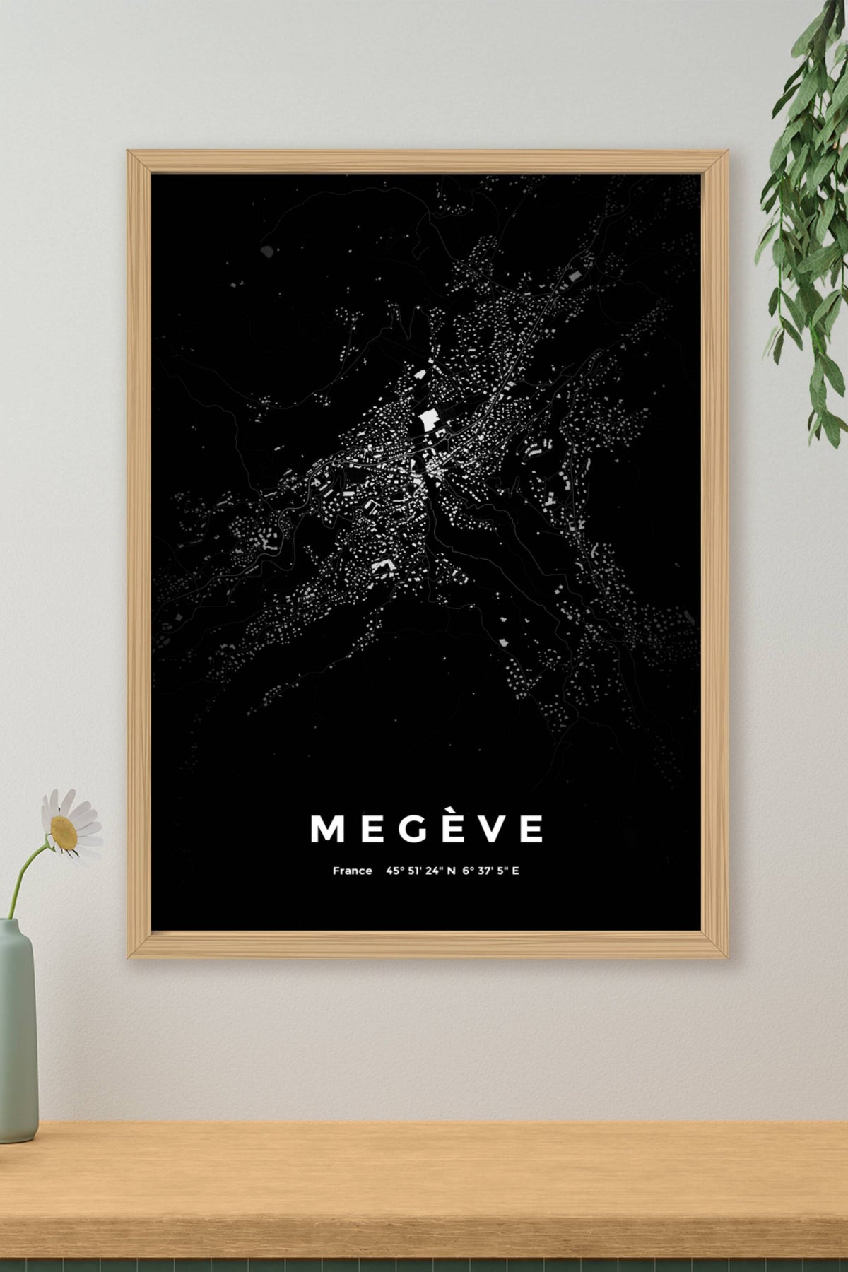 Carte de Megève nuit - Affiche personnalisée